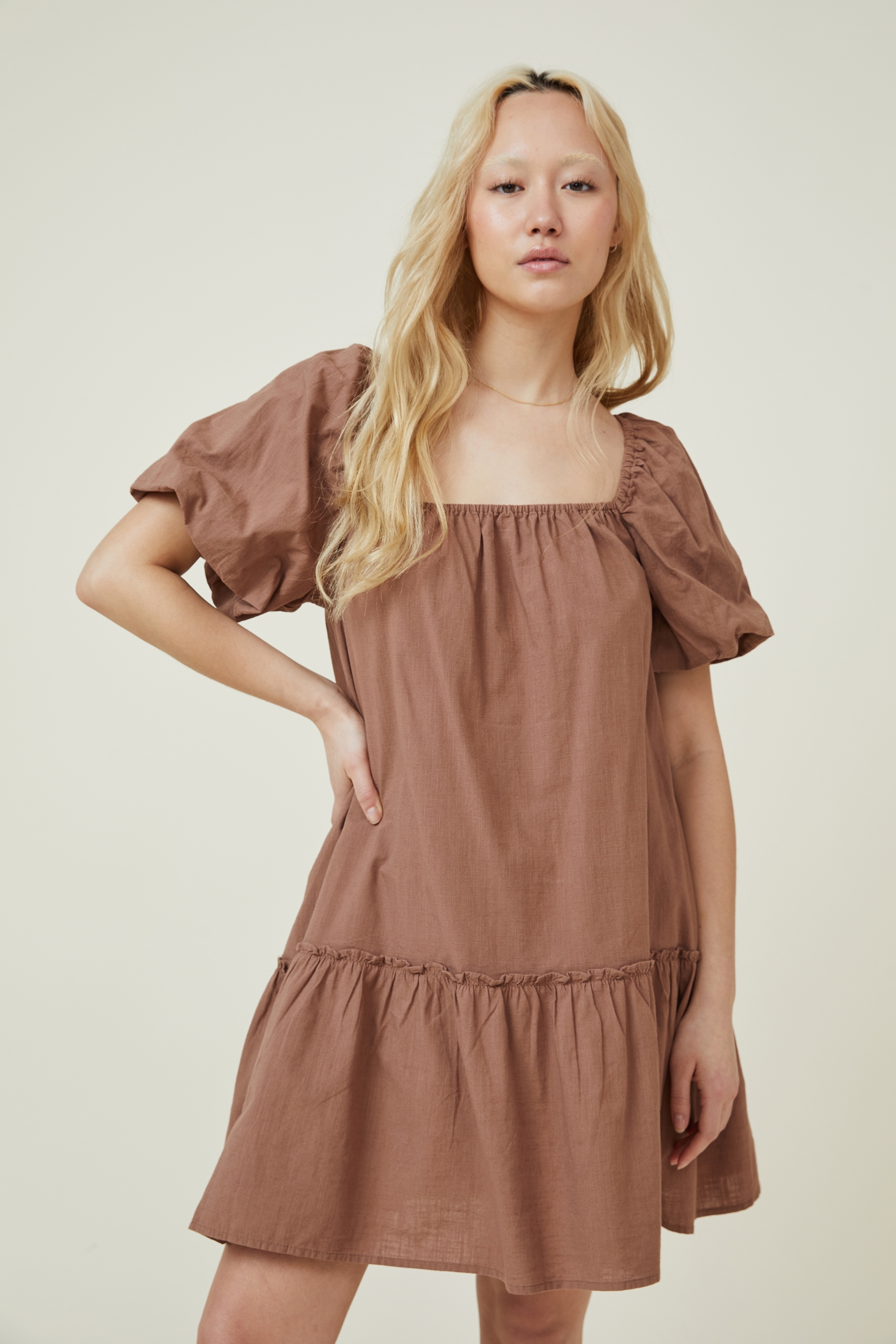 Cotton On Women - Harlow Short Sleeve Mini Dress - Russet brown