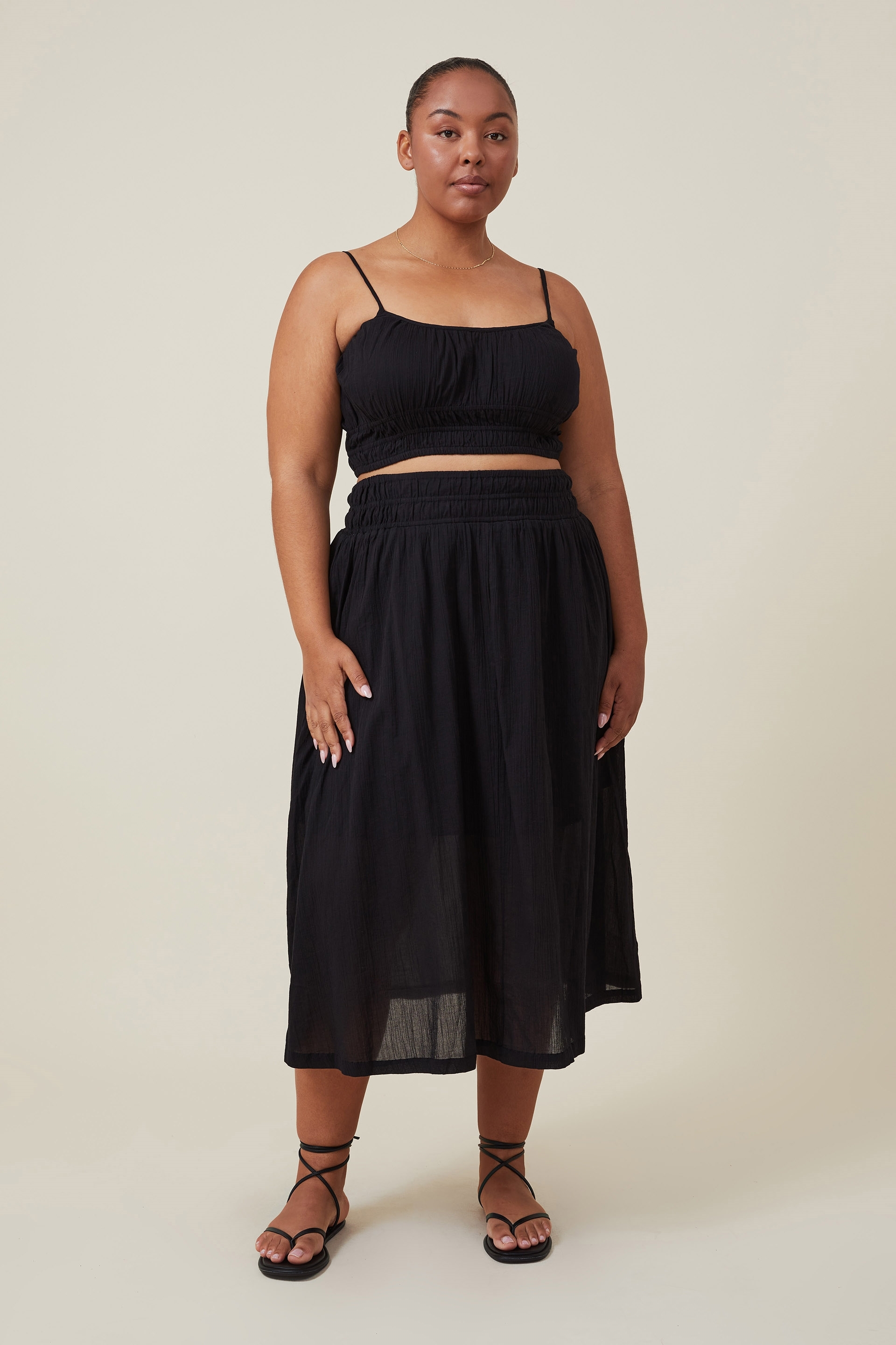 Cotton On Women - Curve Sienna Shirred Maxi Skirt - Black