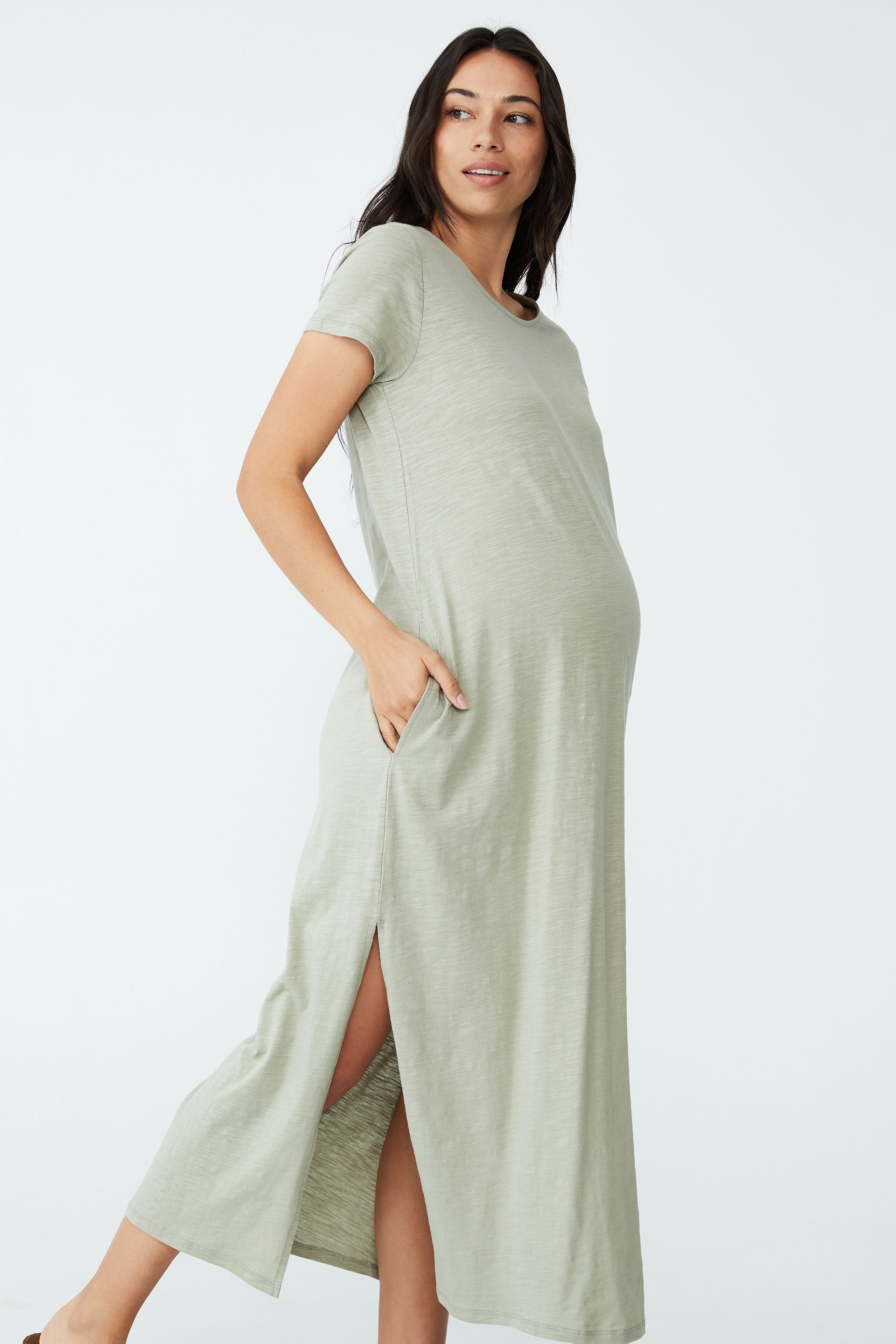 Cotton On Women - Maternity Loose Fit Short Sleeve Midi/Maxi Dress - Sage #1