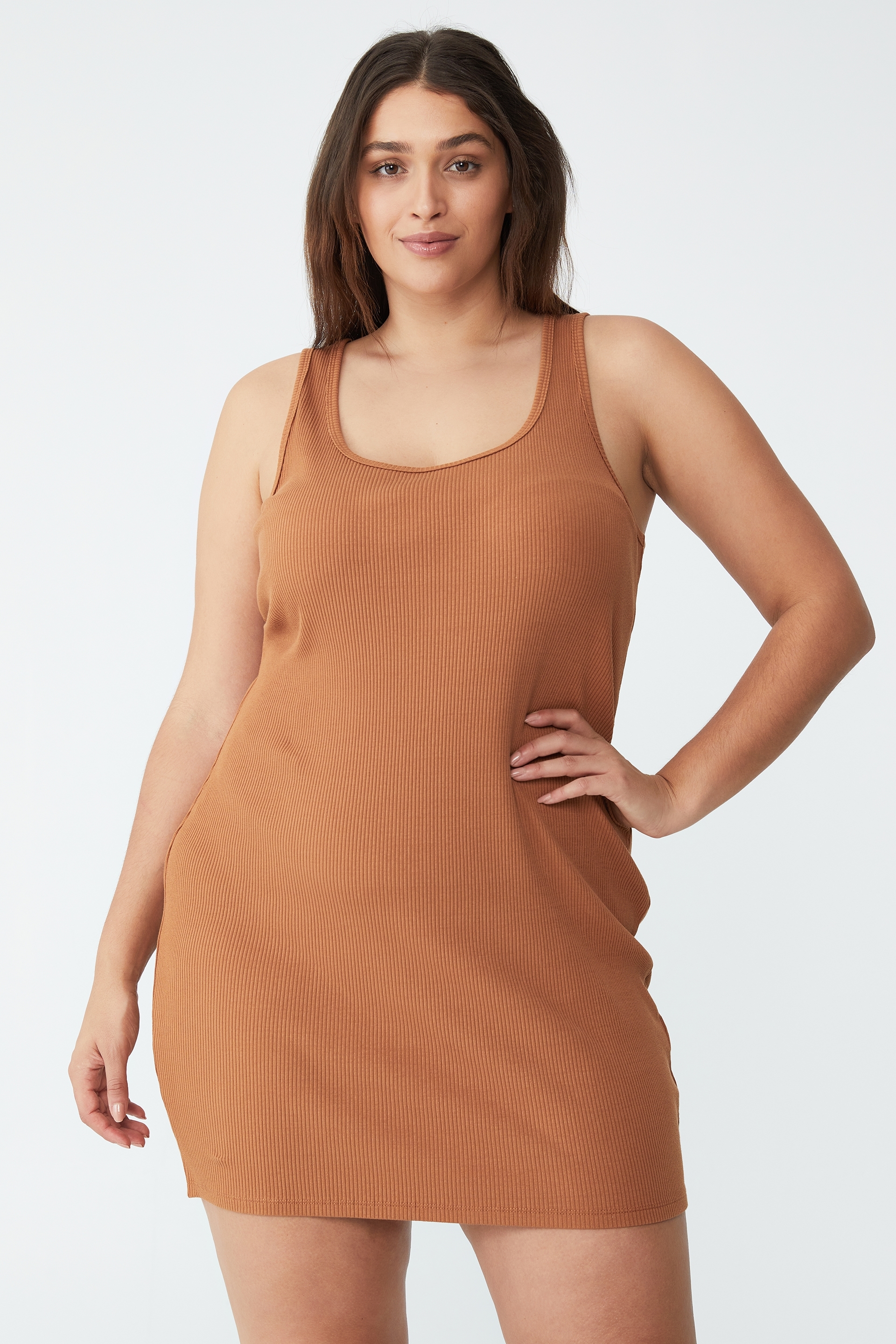Cotton On Women - Curve Essential Eva Racer Mini Dress - Bronzed brown