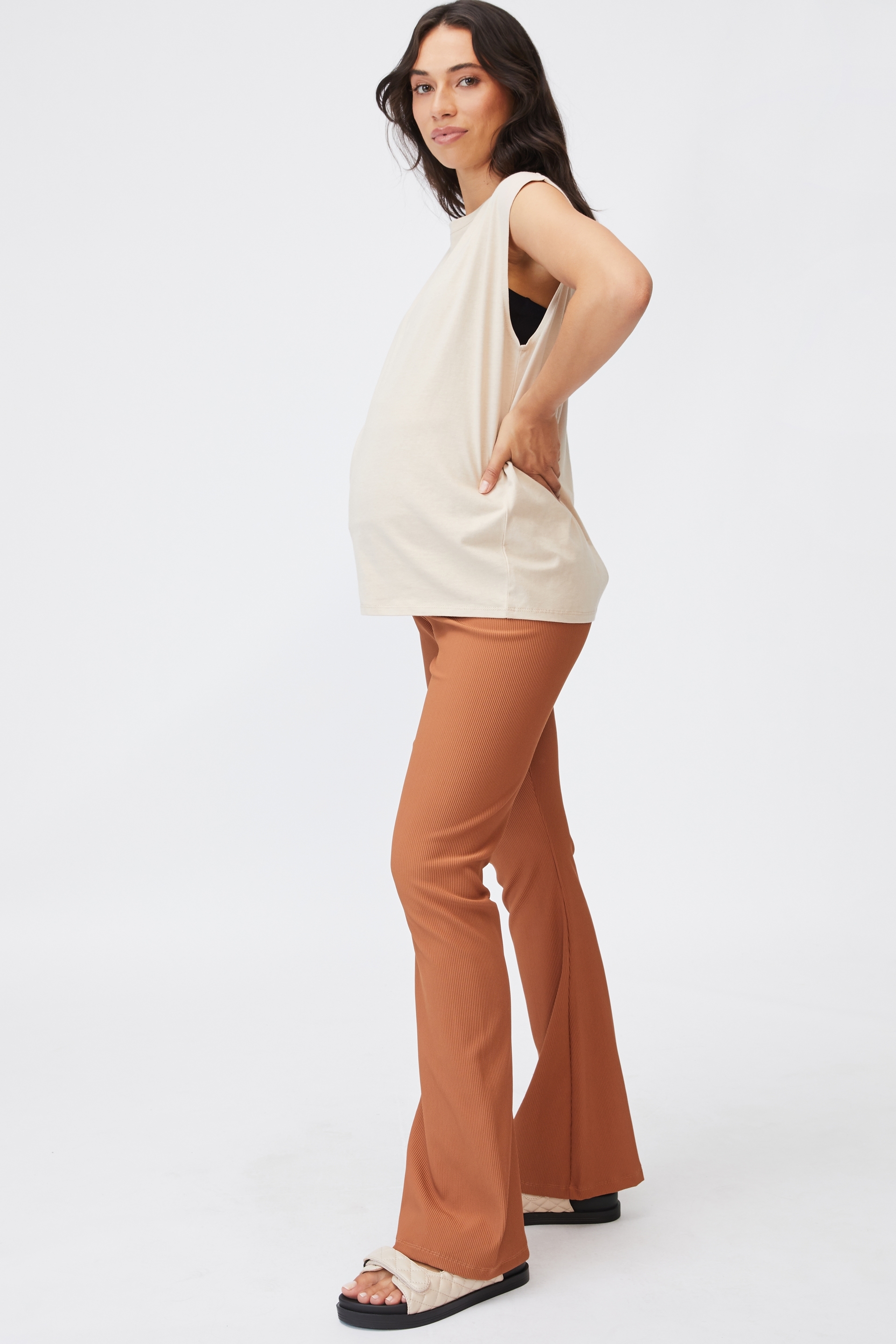 Cotton On Women - Maternity Leni Flare Legging - Bronzed brown