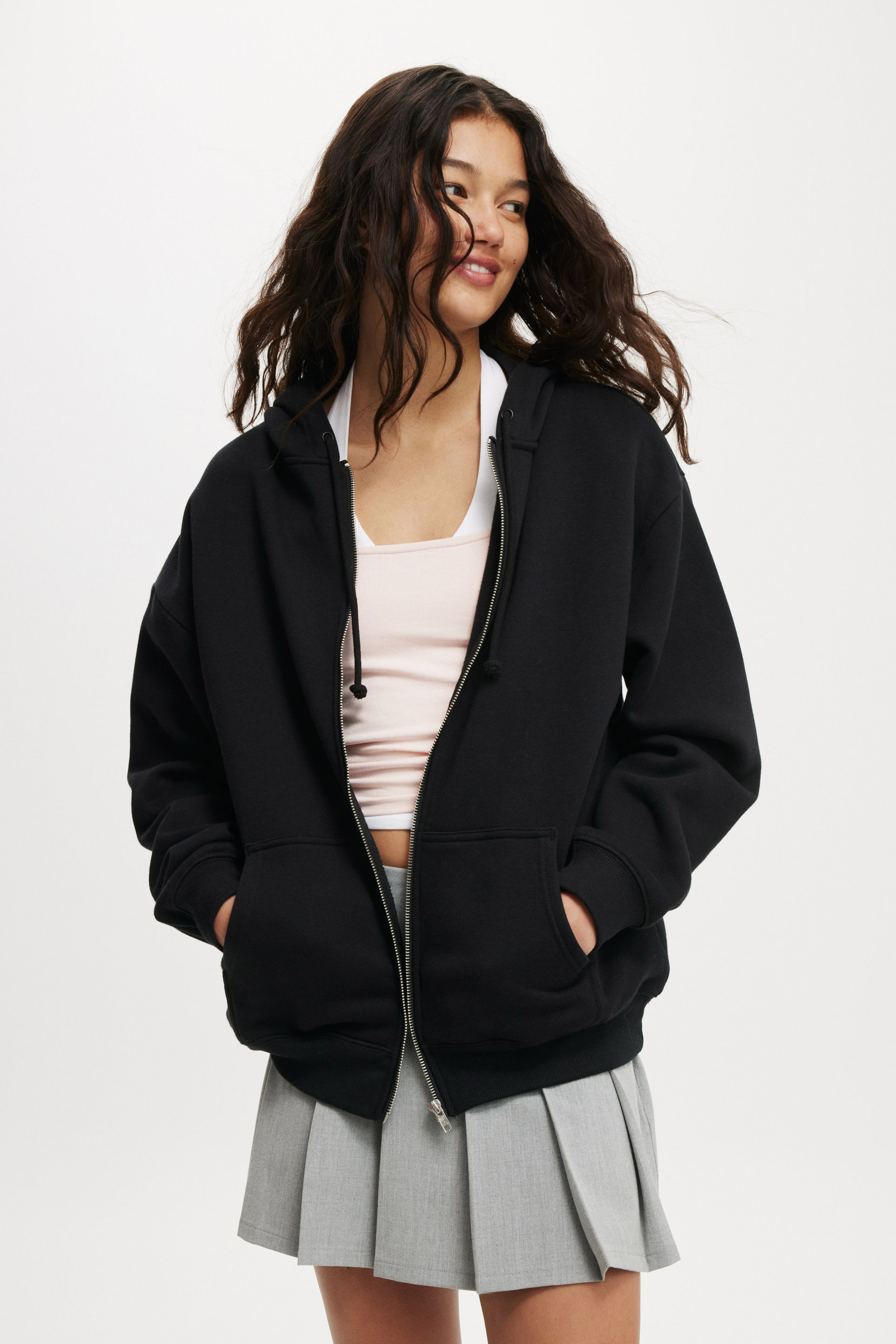 Womens oversized black zip up hoodie hot sale