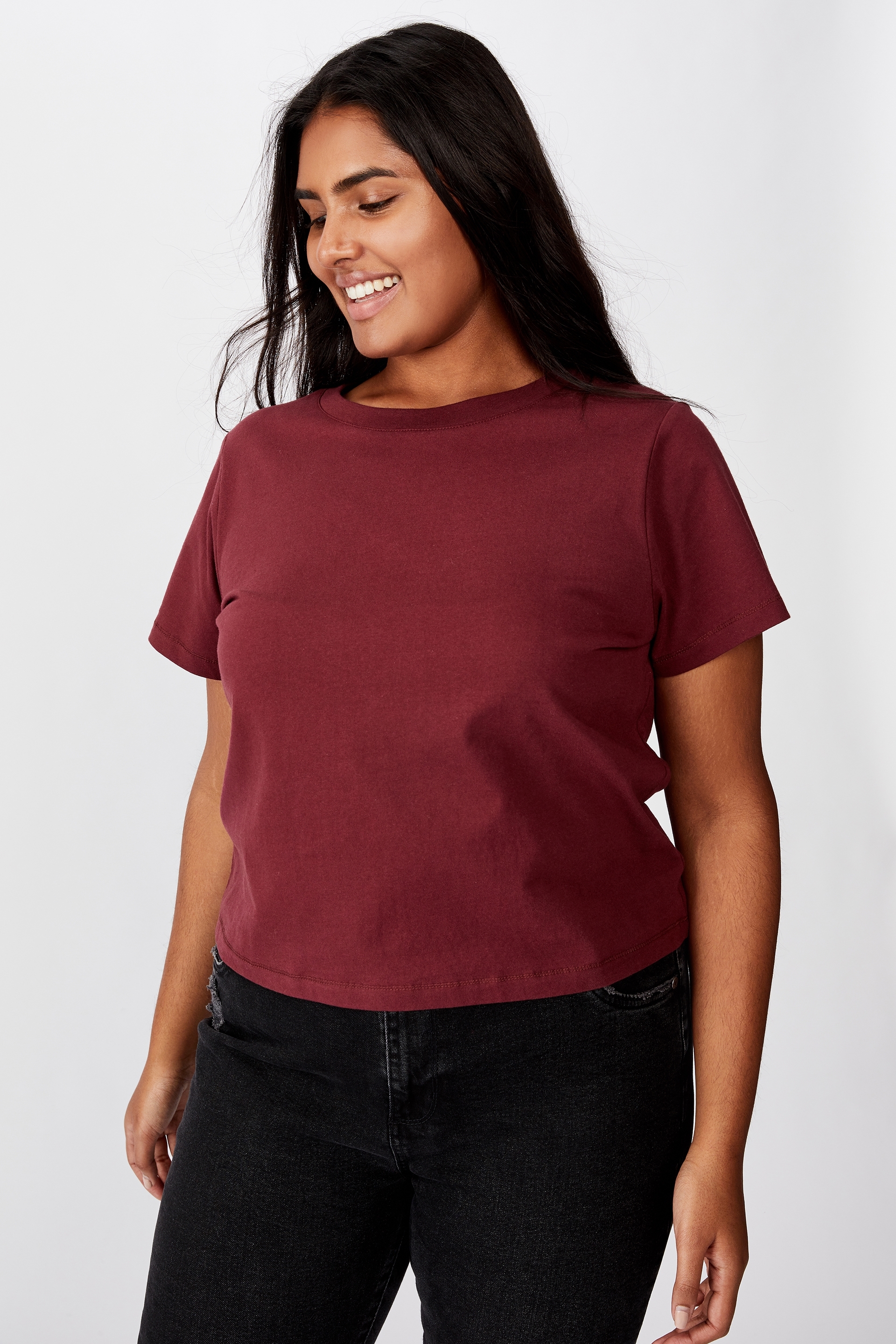 Cotton On Women - Curve The One Baby Tee - Red mahongany
