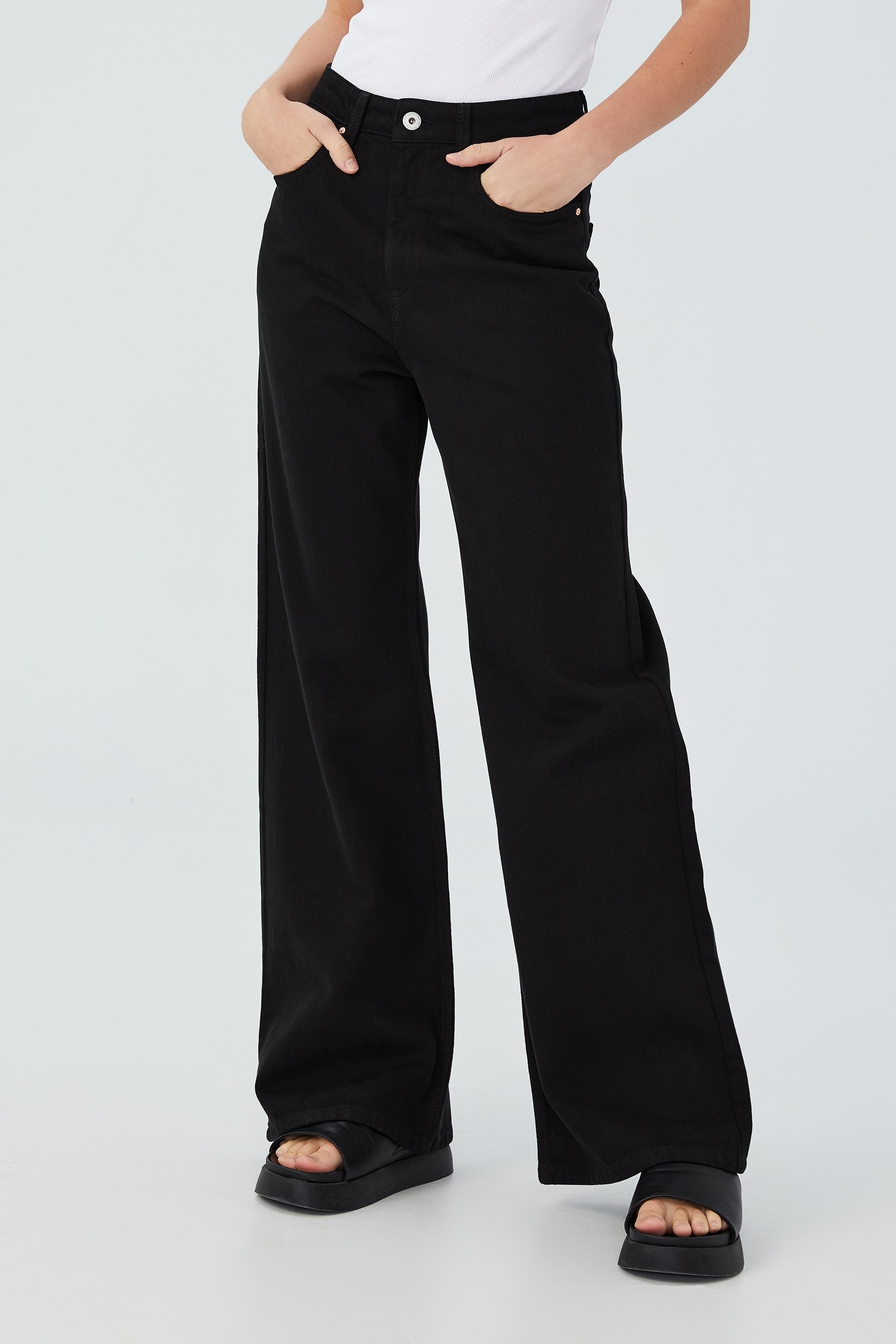 black high waisted wide leg jeans