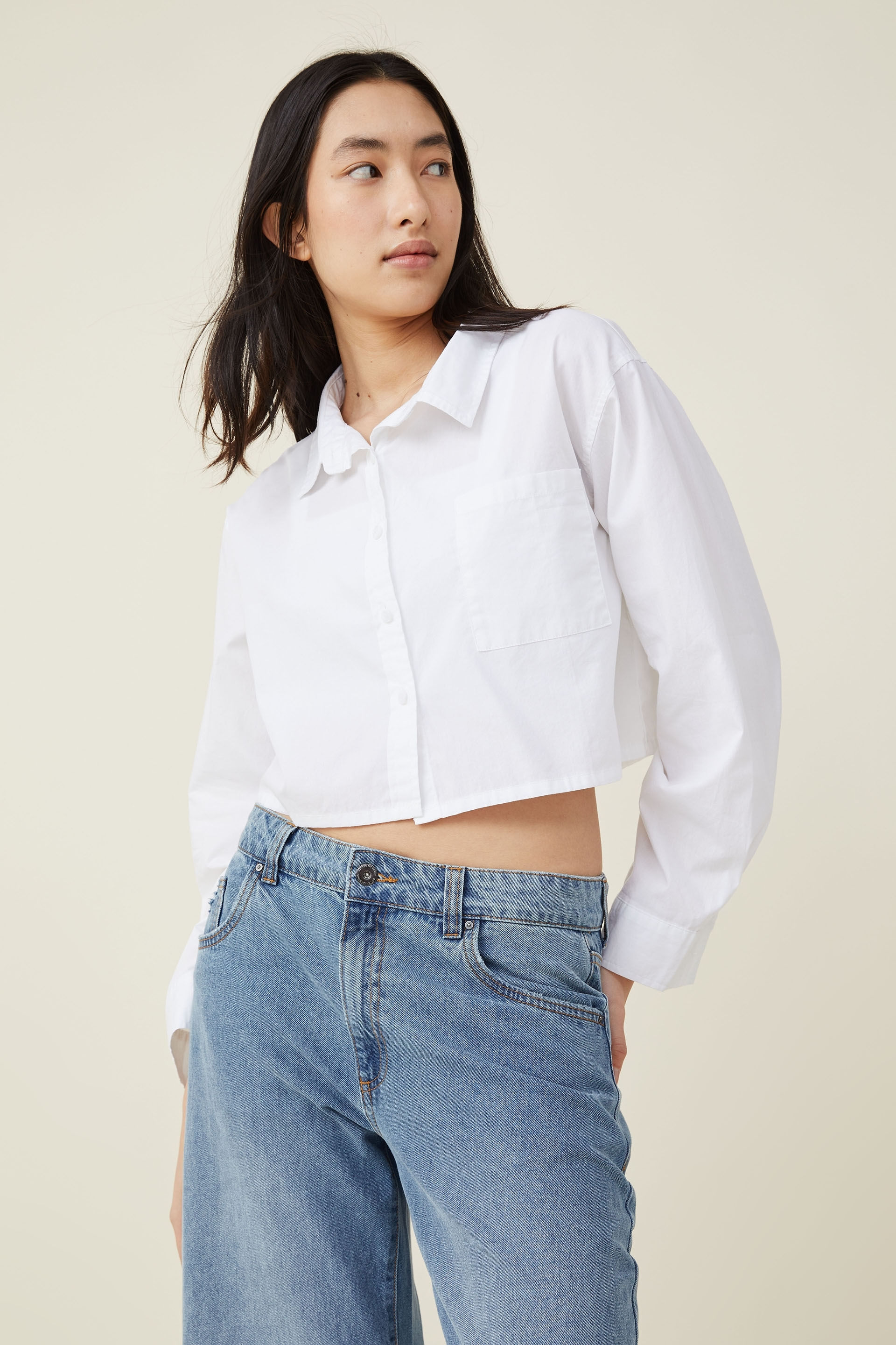 Cotton On Women - Cropped Dad Shirt - White