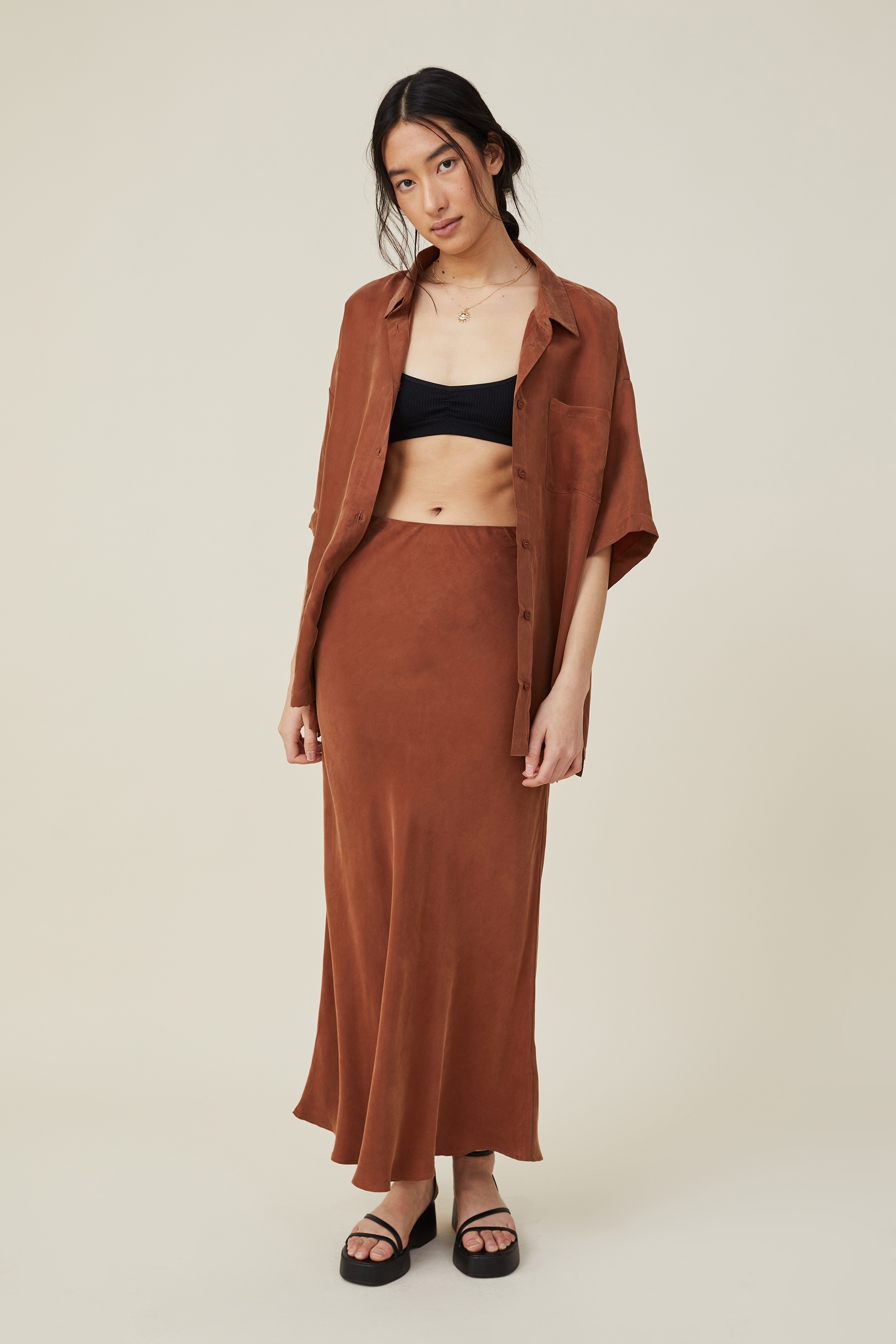 Cotton On Women - Cupro Maxi Slip Skirt - Soft brown