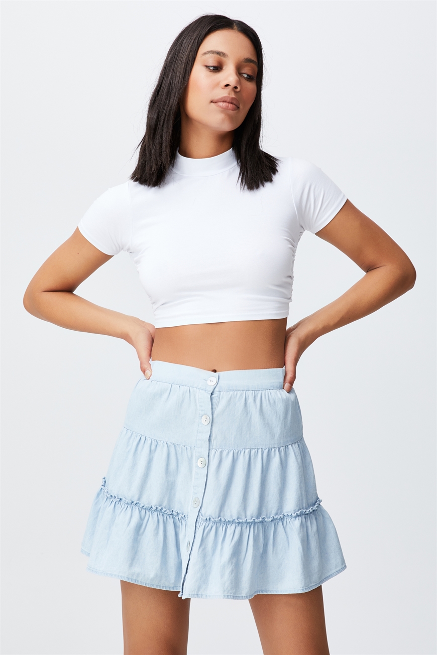 Cotton On Women - Woven Tawni Tiered Mini Skirt - Light chambray