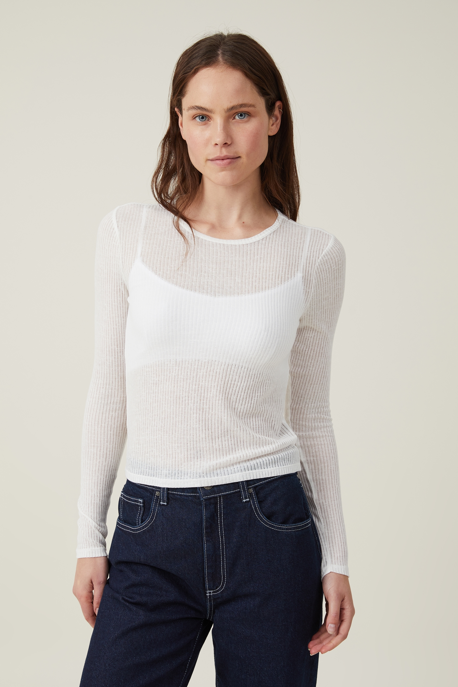 Cotton On Women - Ricki Sheer Rib Long Sleeve Top - White