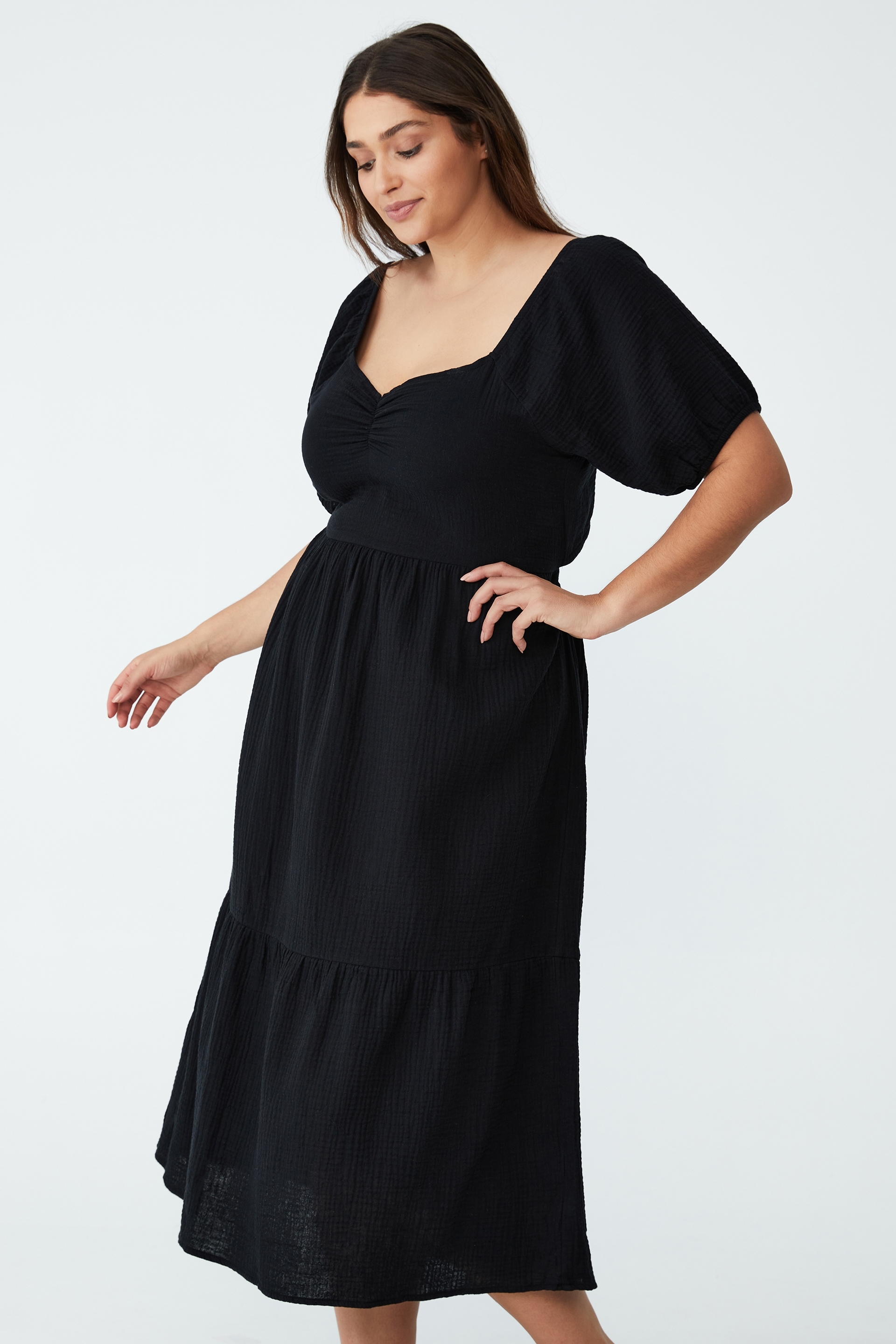 black puff sleeve cotton dress