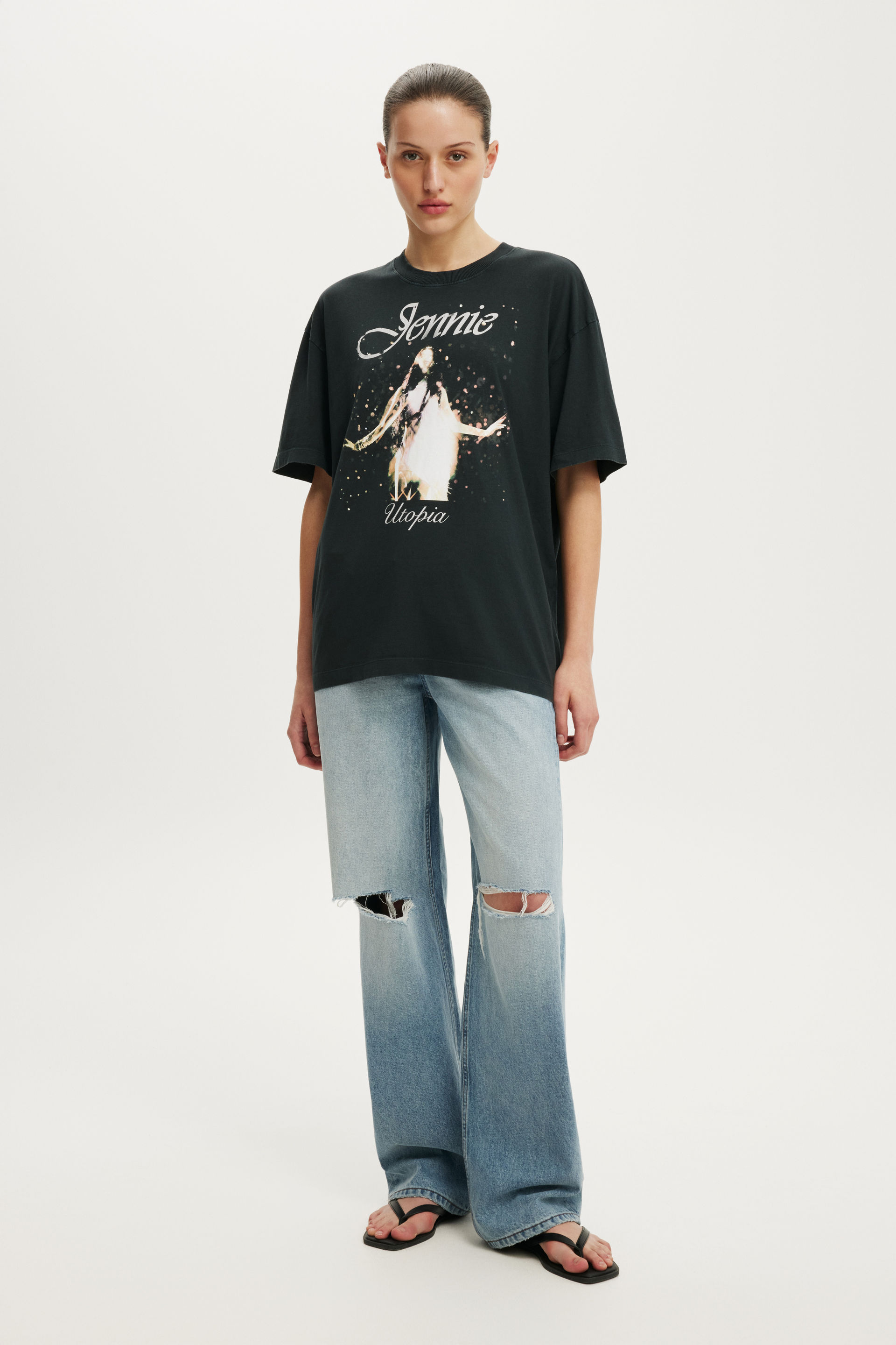 Women's Black Jennie Music Boxy Graphic Tee | Cotton On United States