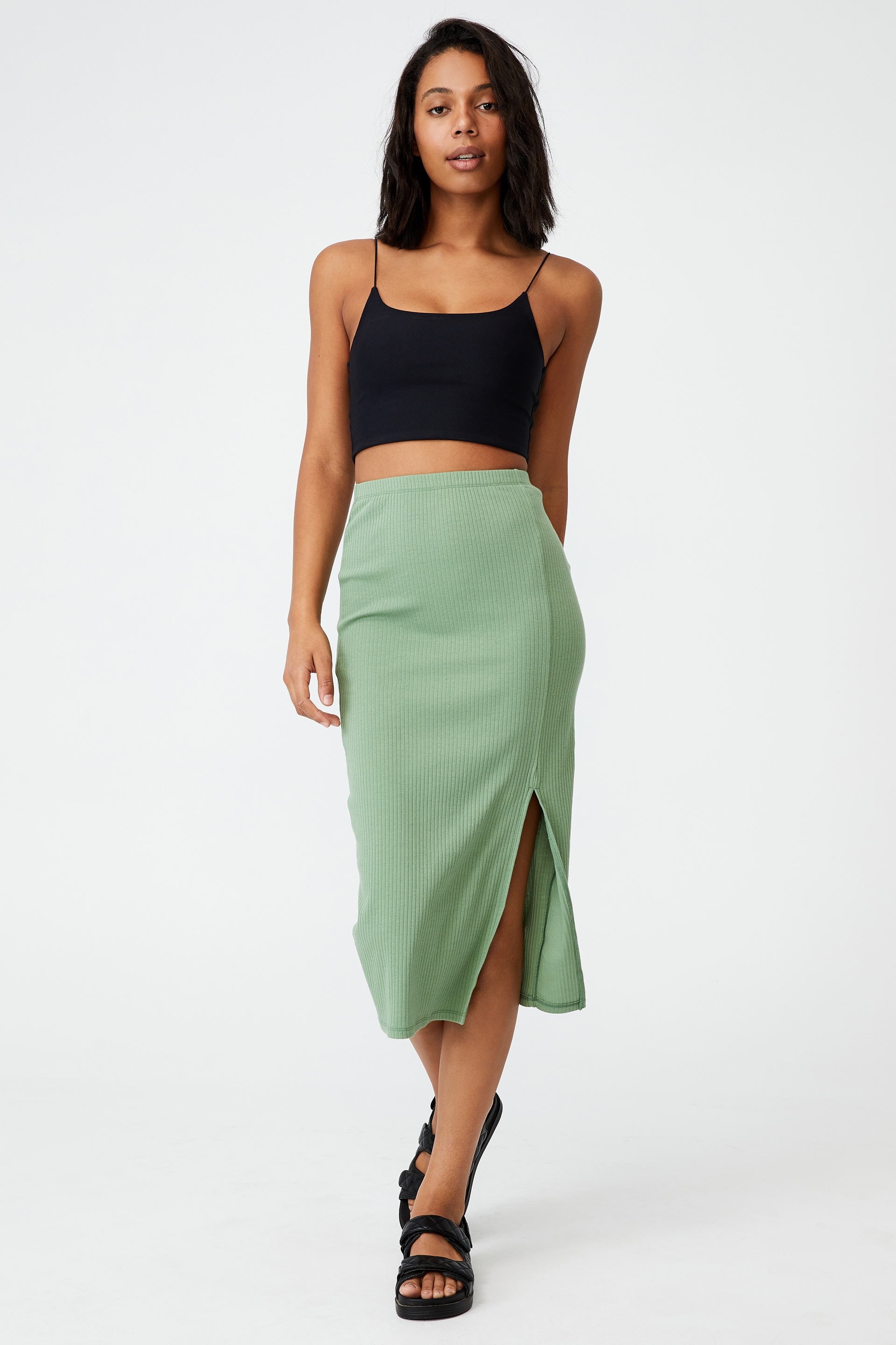Cotton On Women - Essential Split Midi Skirt - Pistachio green