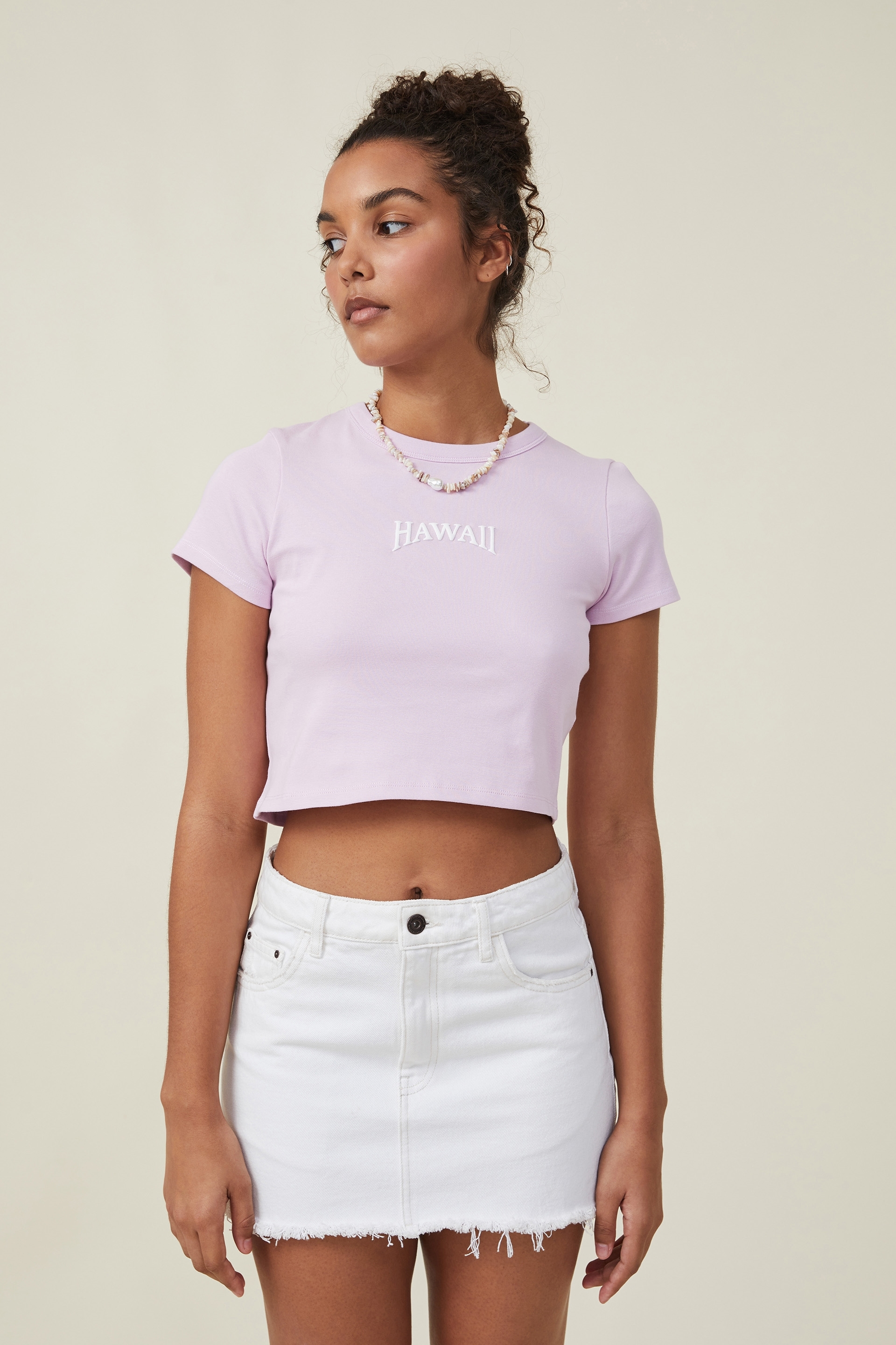 Cotton On Women - Micro Fit Rib Graphic Tee - Hawaii/cloudy pink