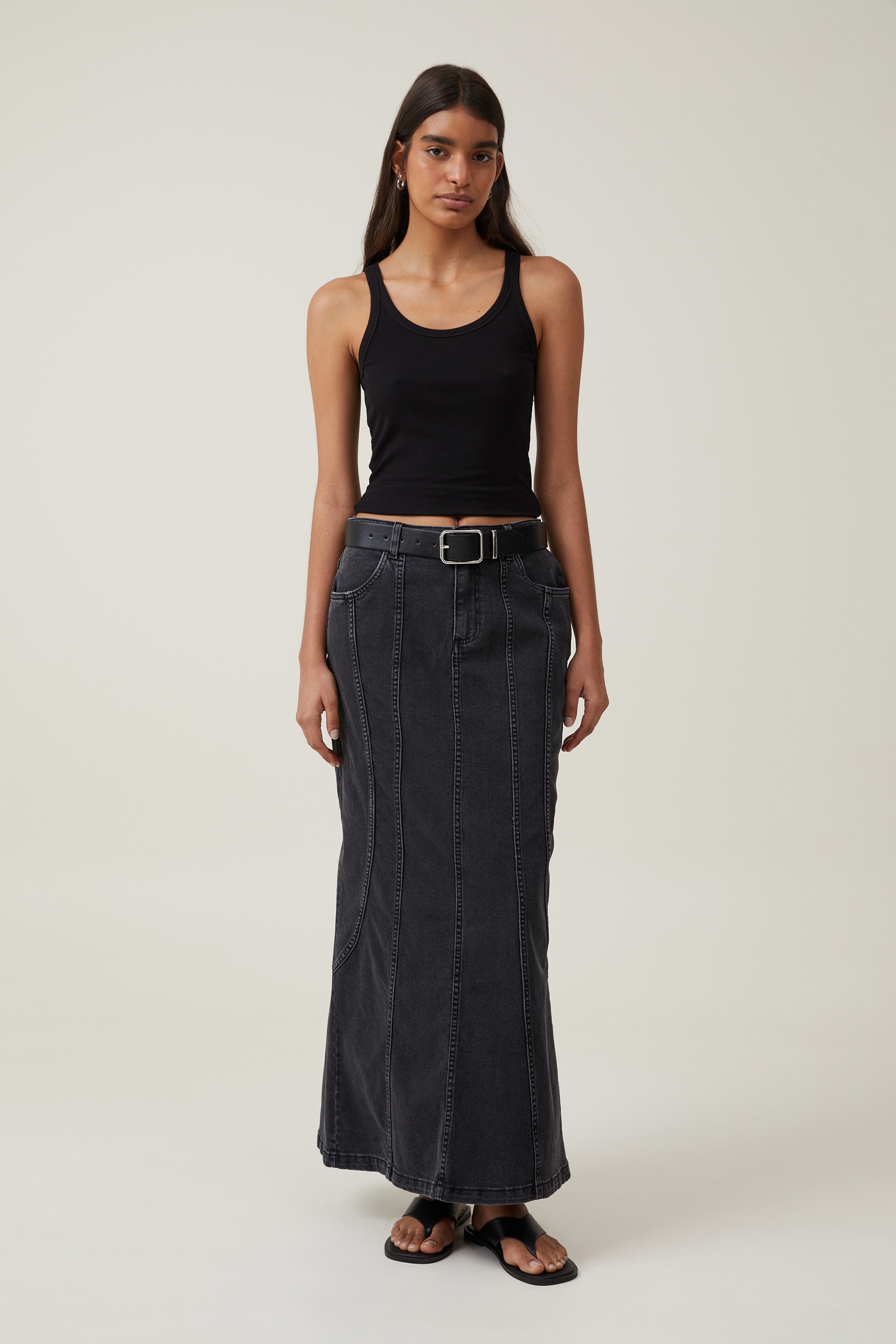 Cotton On Women - Panel Flare Denim Maxi Skirt - Graphite black