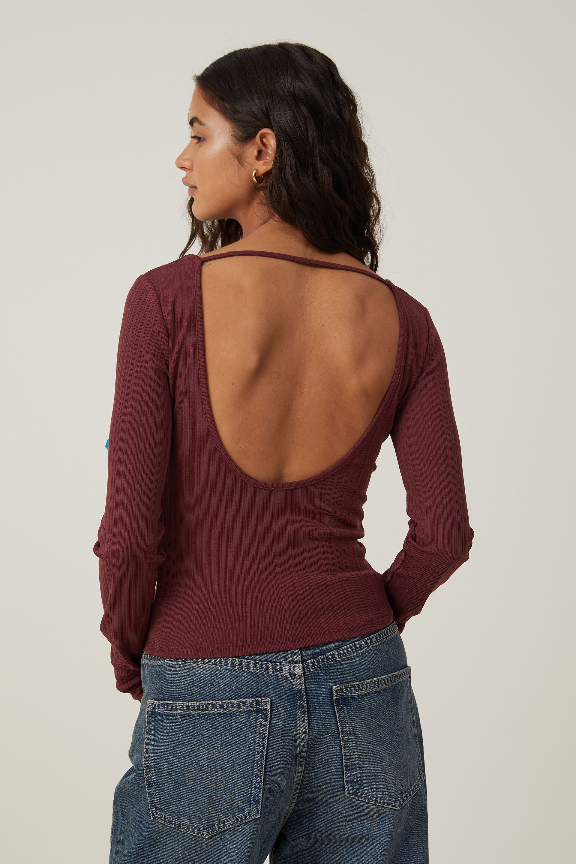 Romy Boat Neck Backless Long Sleeve Top