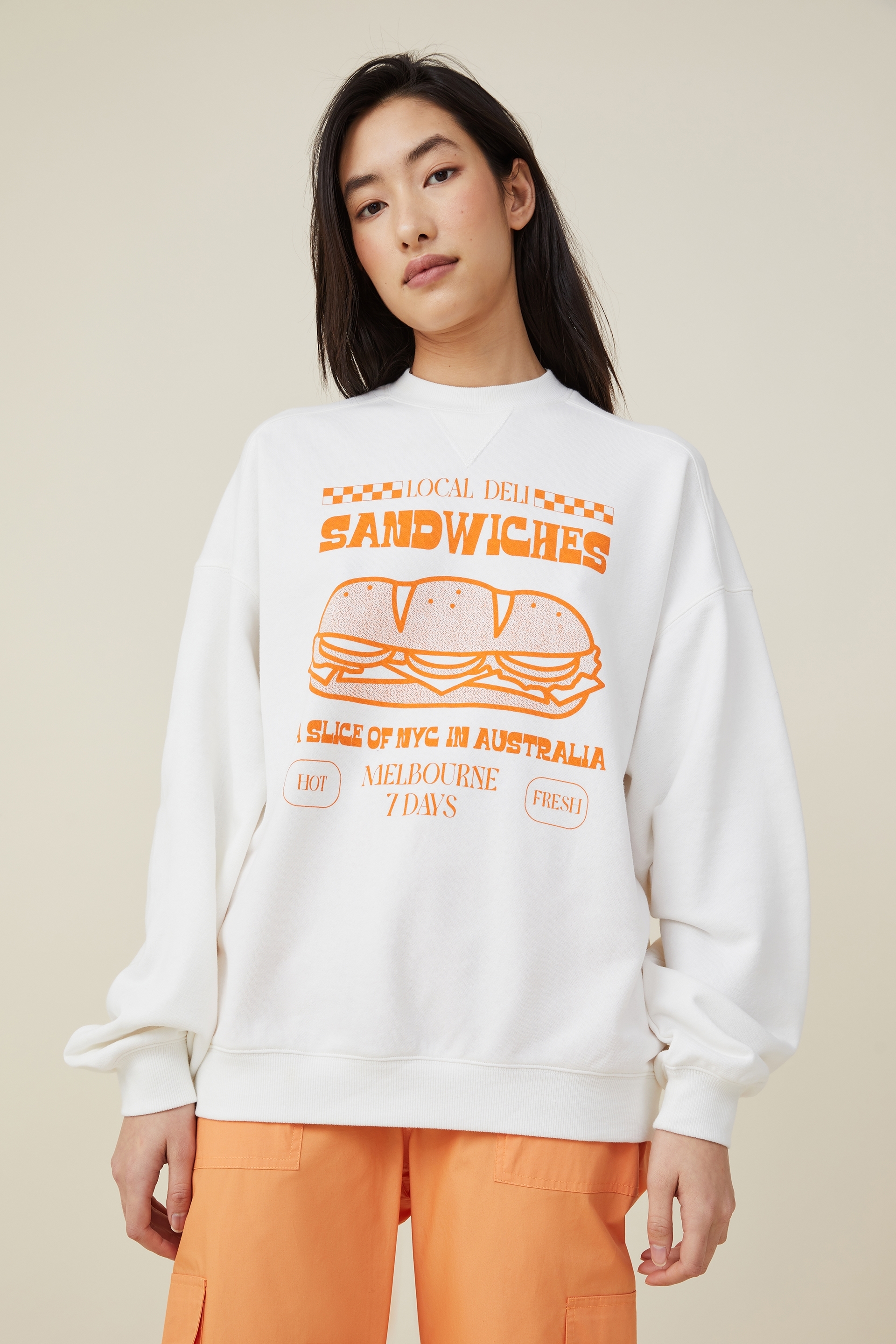 Cotton On Women - Graphic Crew Sweatshirt - Deli favs/off white
