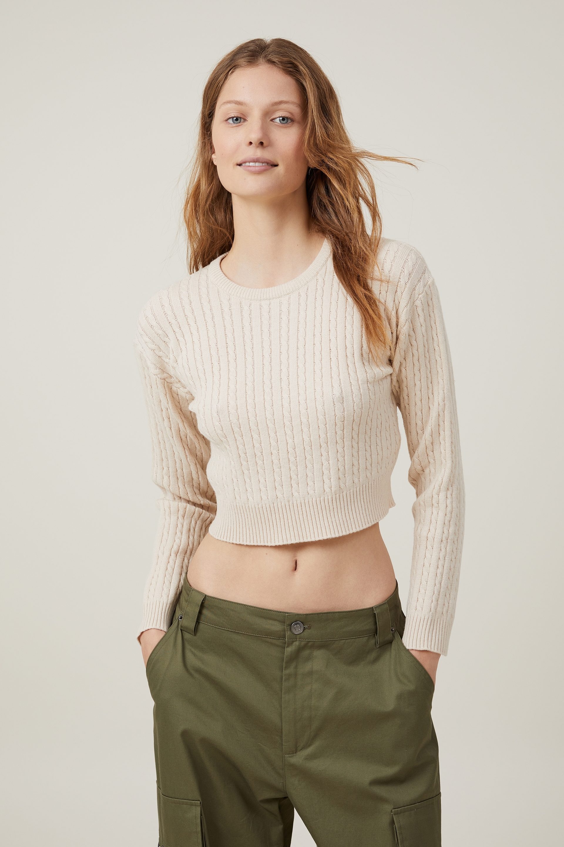 Cotton On Women - Everfine Cable Crew Neck Pullover - Stone
