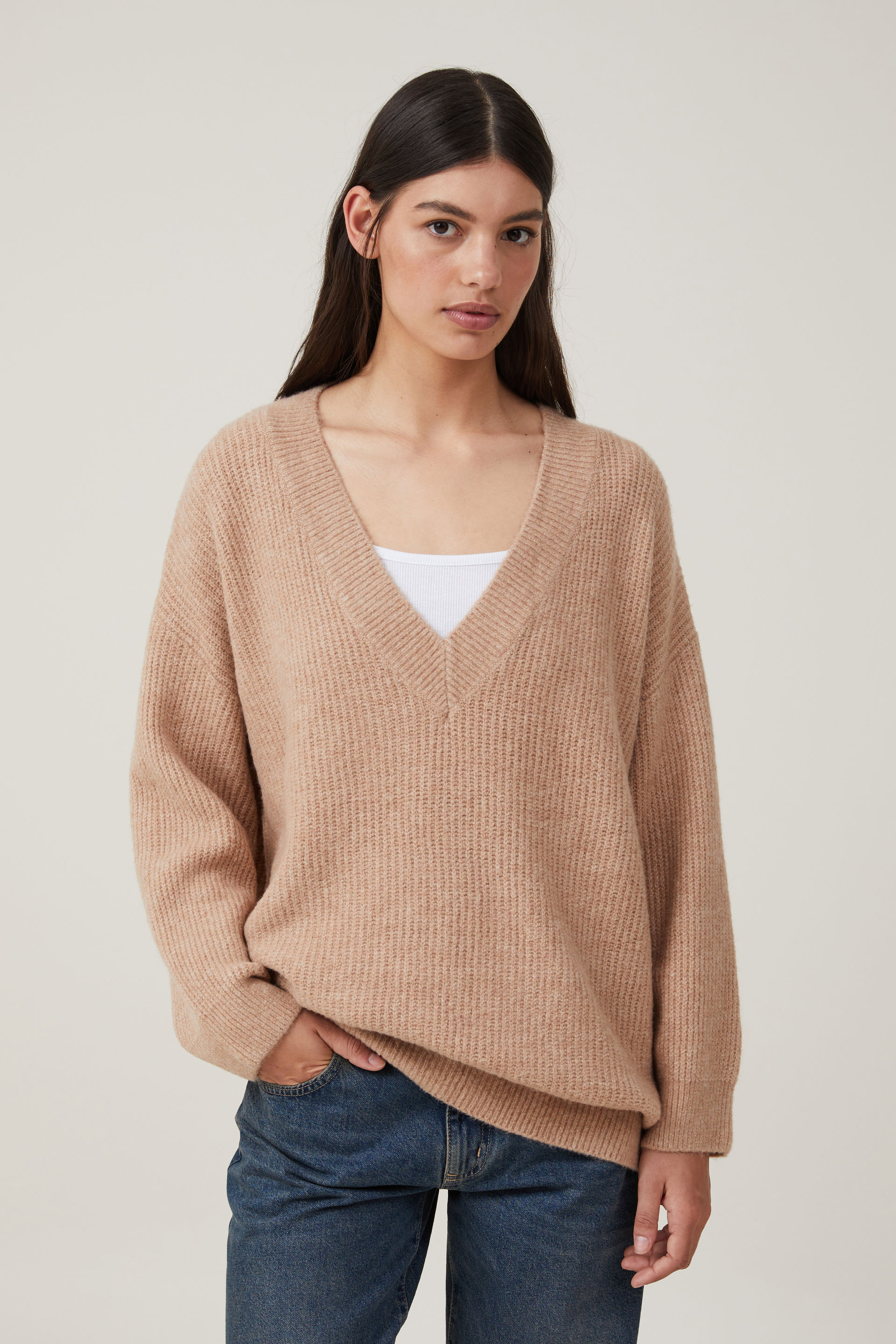 Cotton On Women - Everything Slouchy V Neck Pullover - Chestnut marle