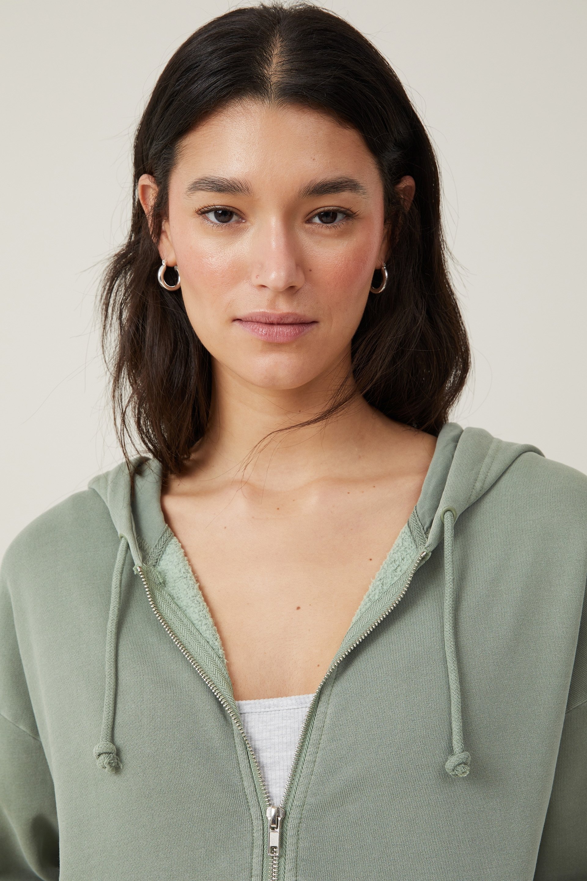 Cotton on Women - Classic Washed Zip-Through Hoodie - Washed Sage