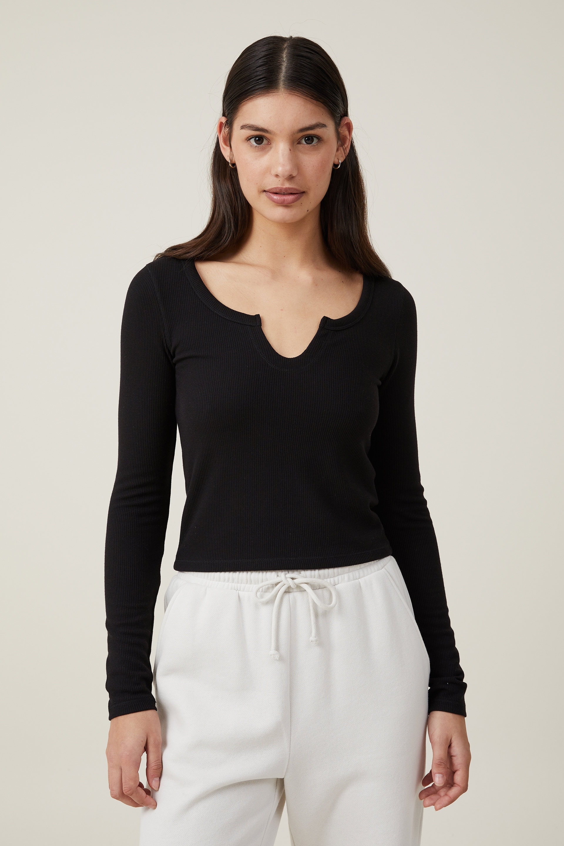 Cotton On Women - Willa Waffle Long Sleeve Top - Black