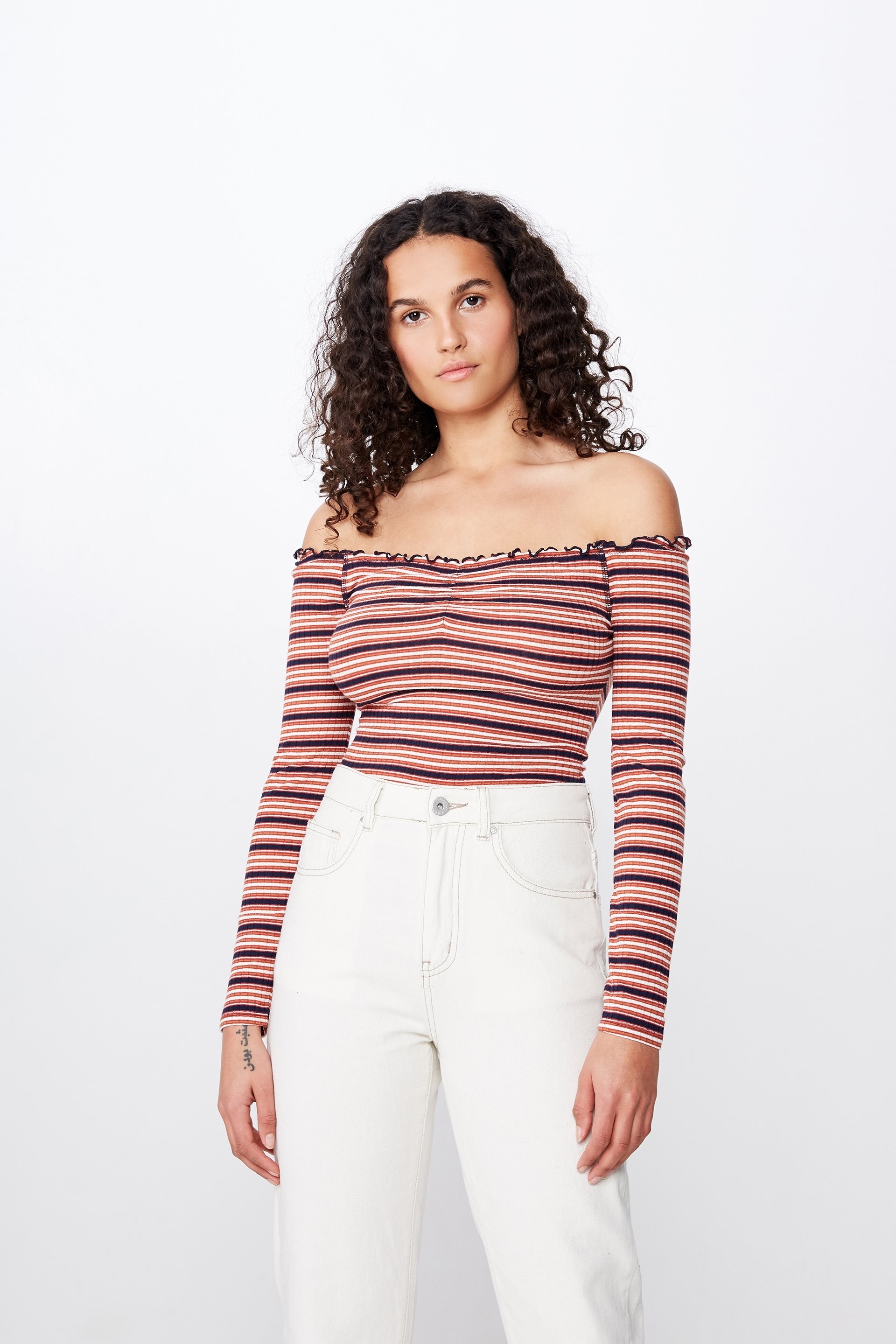 off the shoulder long sleeve bodysuit