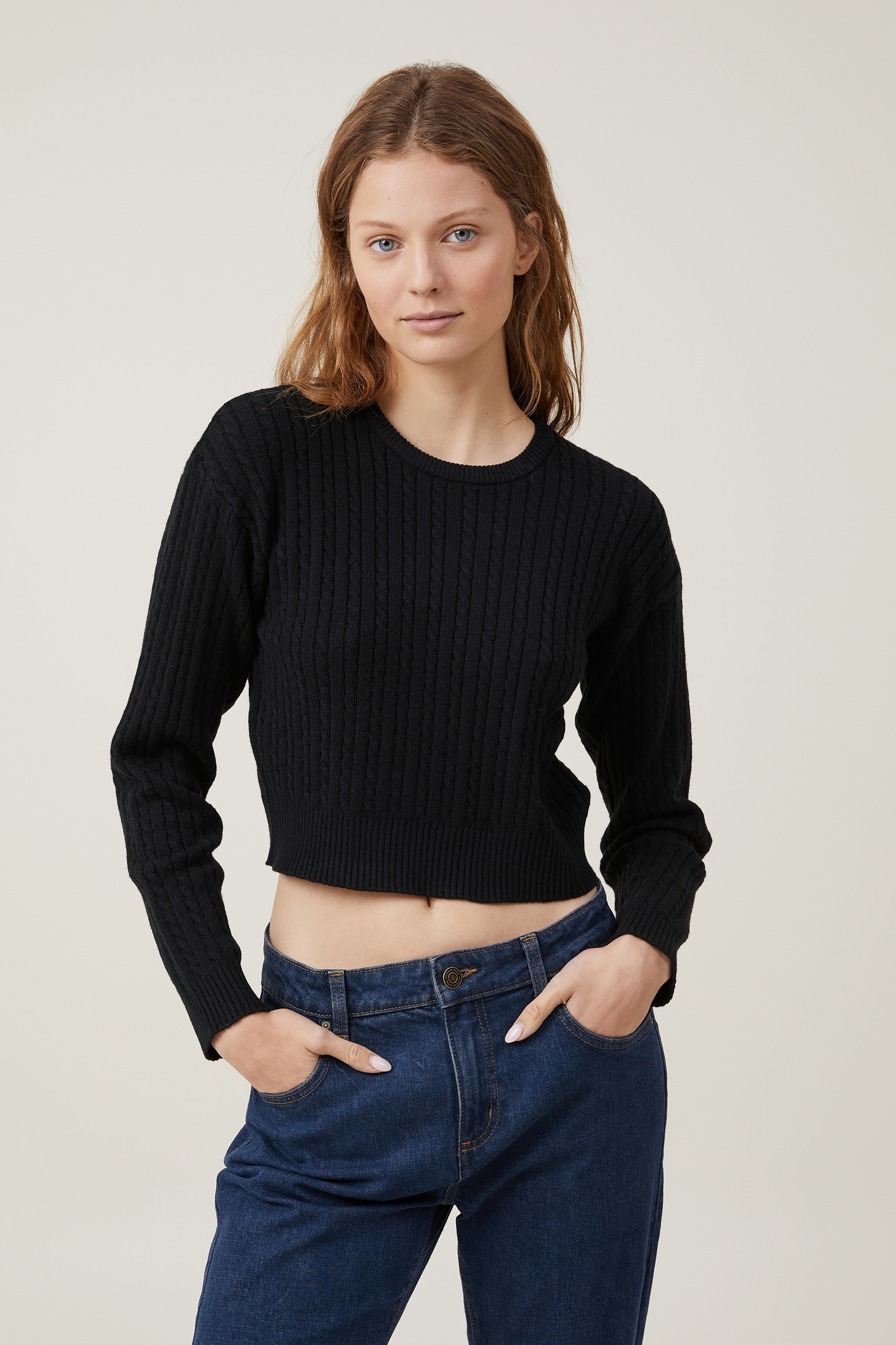 Cotton On Women - Everfine Cable Crew Neck Pullover - Black