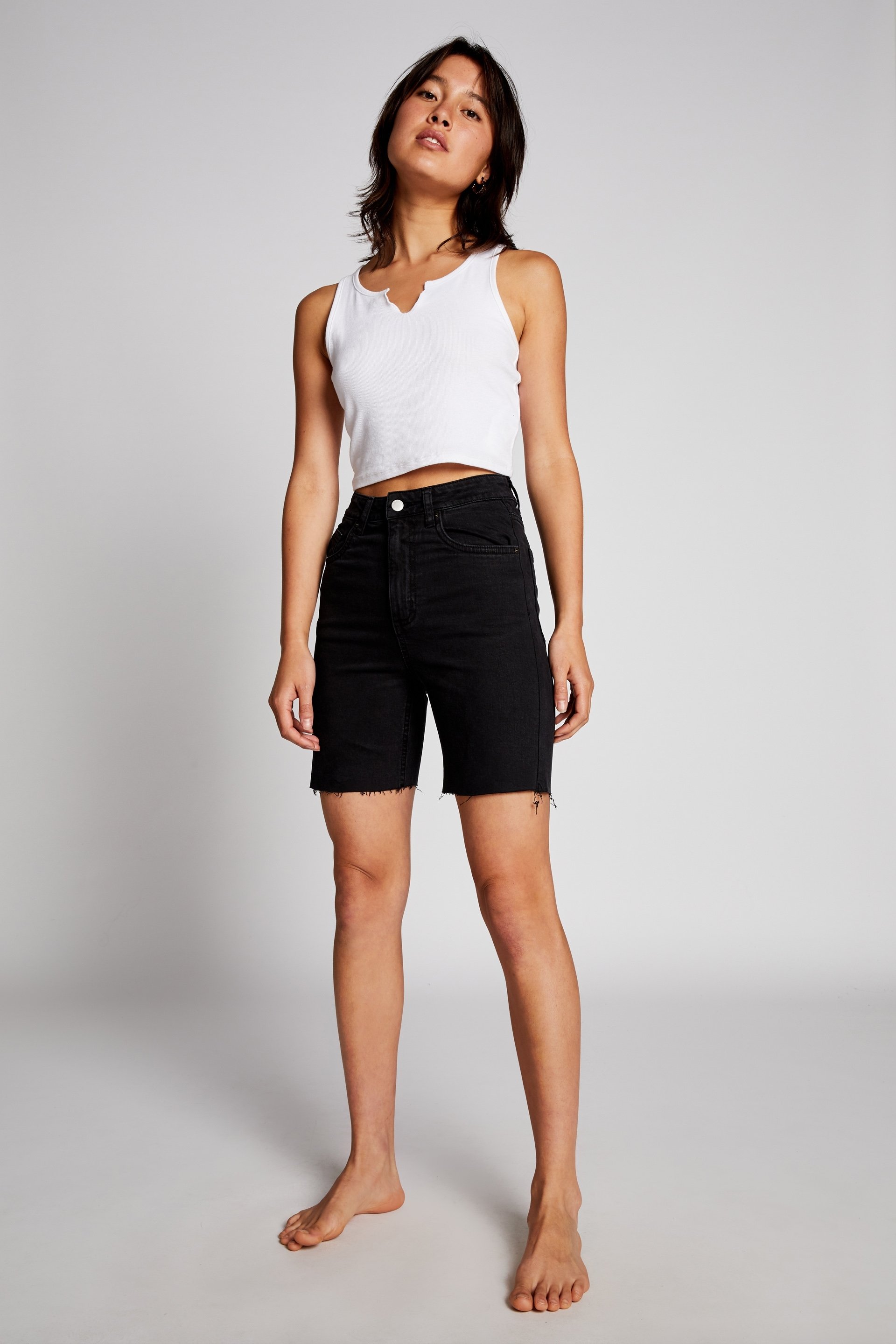 black denim bermuda shorts womens