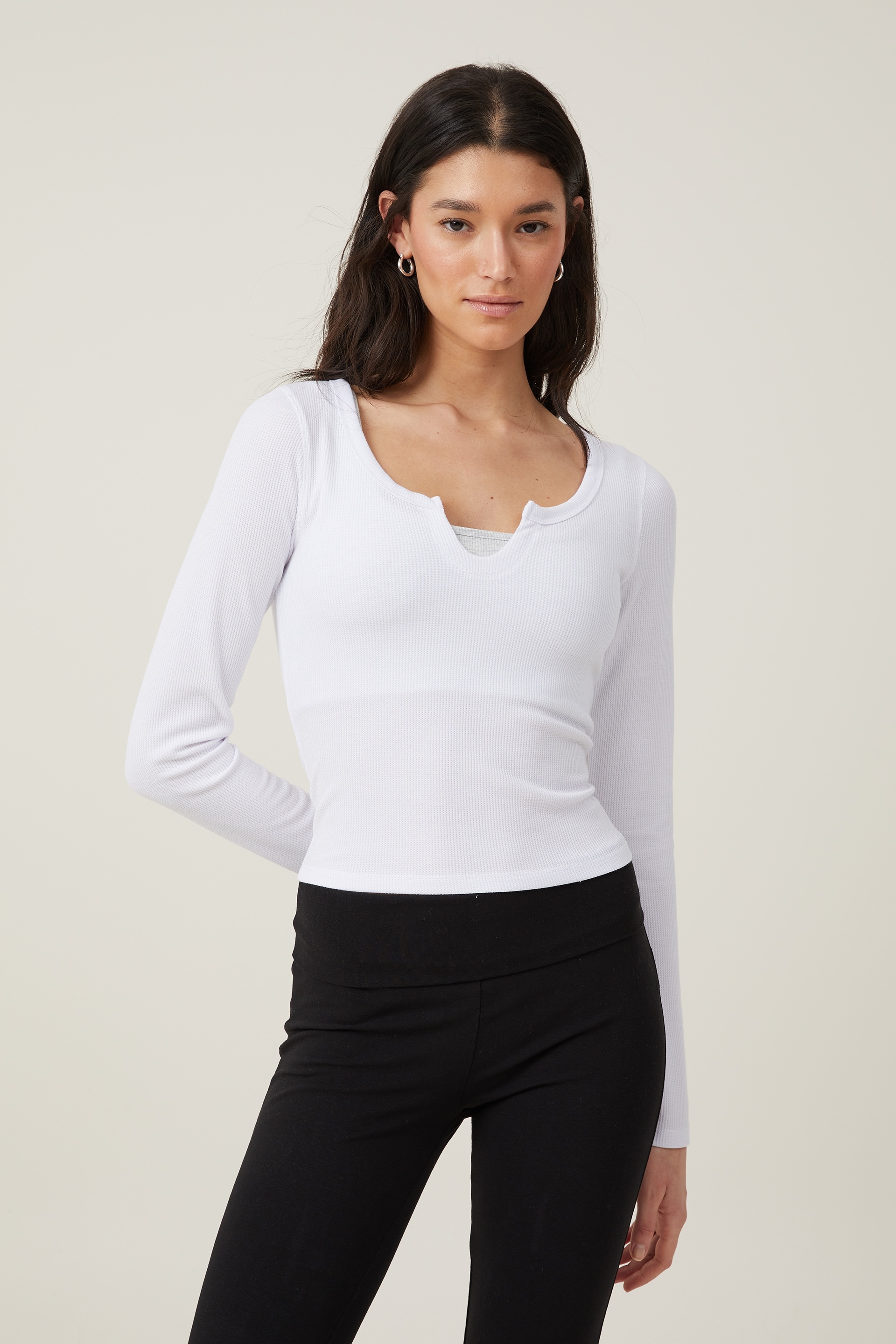 Cotton On Women - Willa Waffle Long Sleeve Top - White