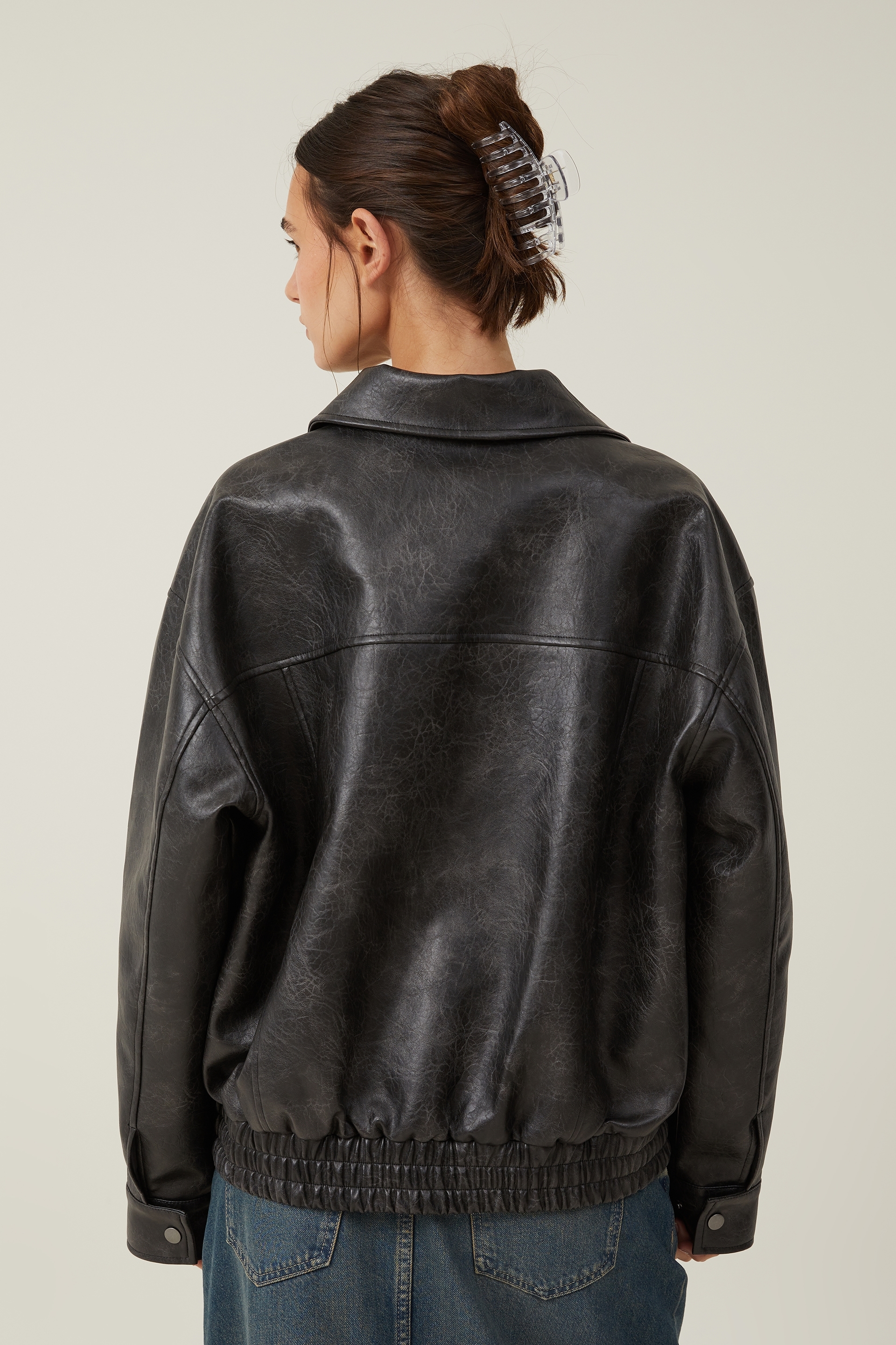 Cotton on Women - Faux Leather Bomber Jacket - Washed Black
