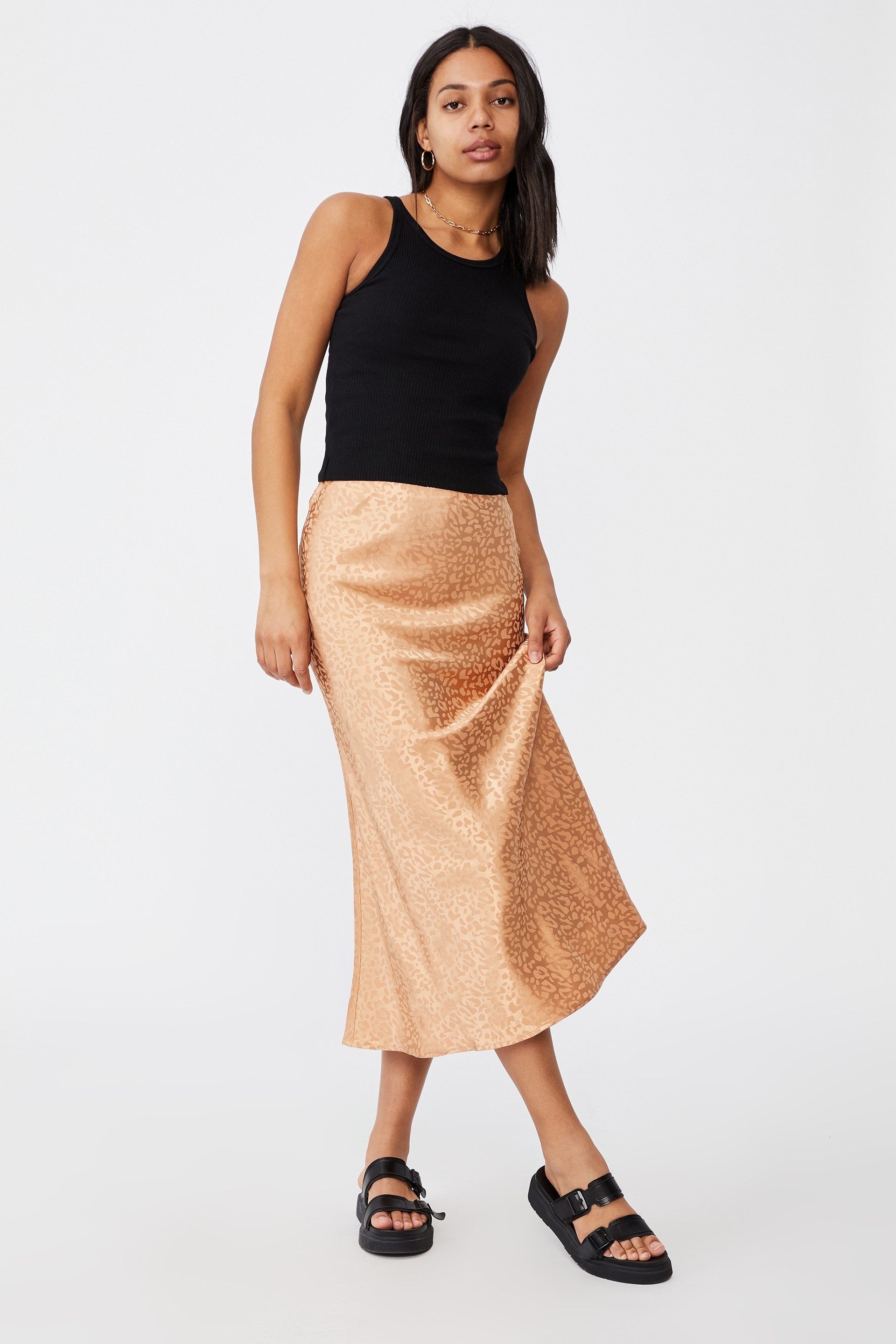 Cotton On Women - All Day Slip Skirt - Summer sand leopard jacquard