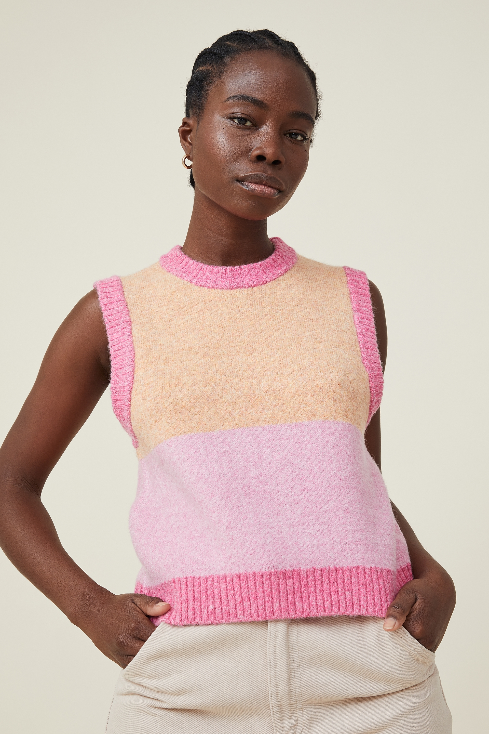 Cotton On Women - Colour Block Vest - Raspberry pink/retro pink/spring peach colour
