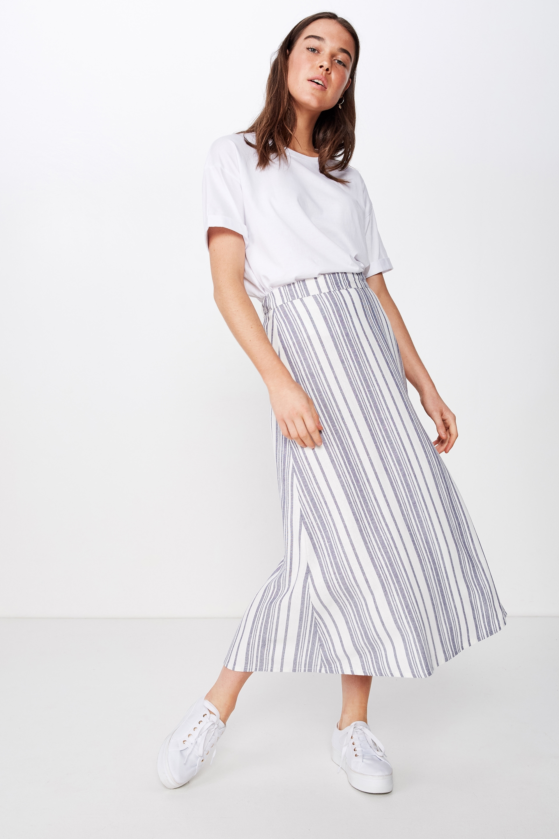 Cotton On Women - Woven Whitney Midi Skirt - Lizzie stripe crown blue