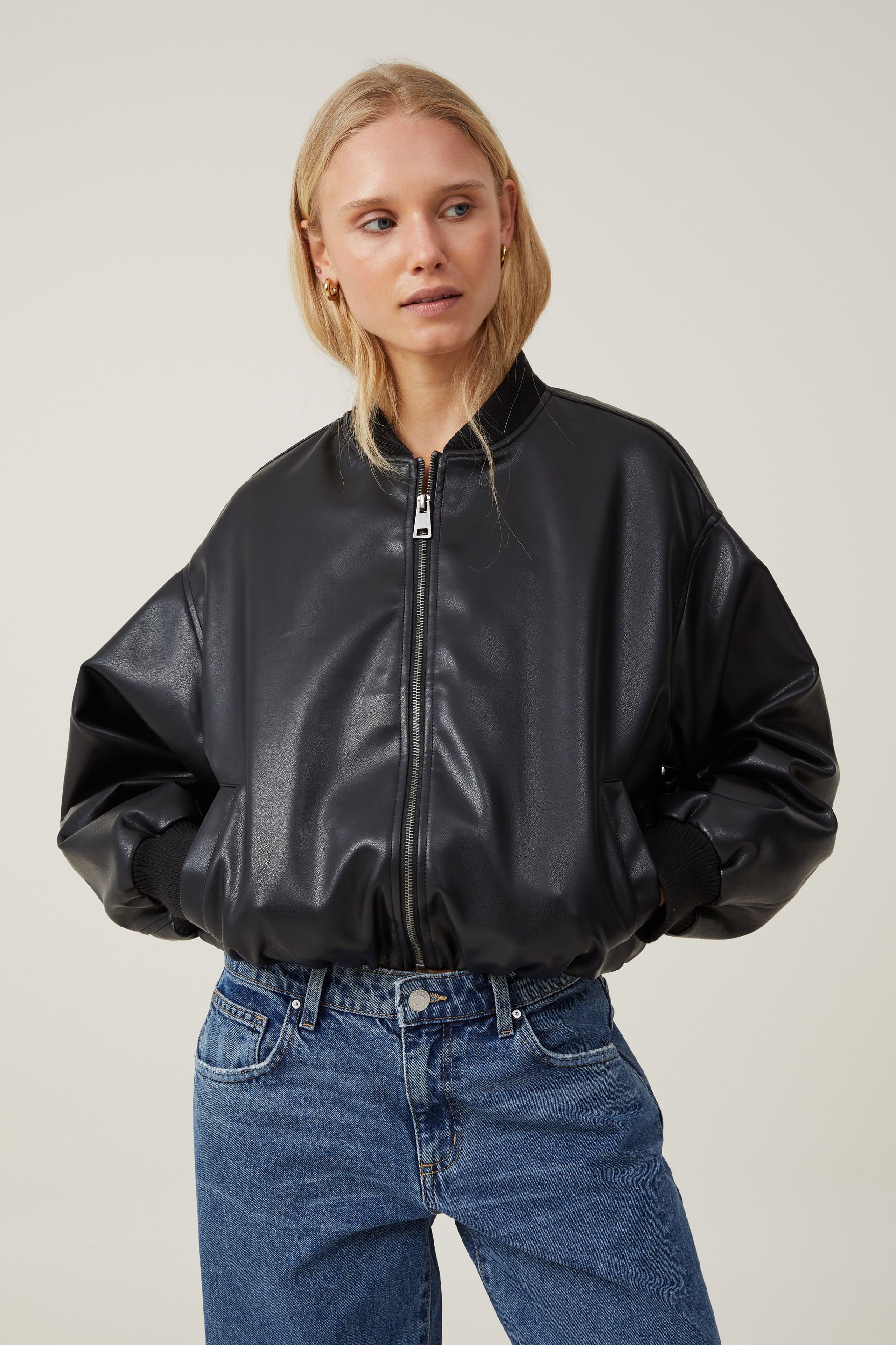 Aries Faux Leather Bomber Jacket