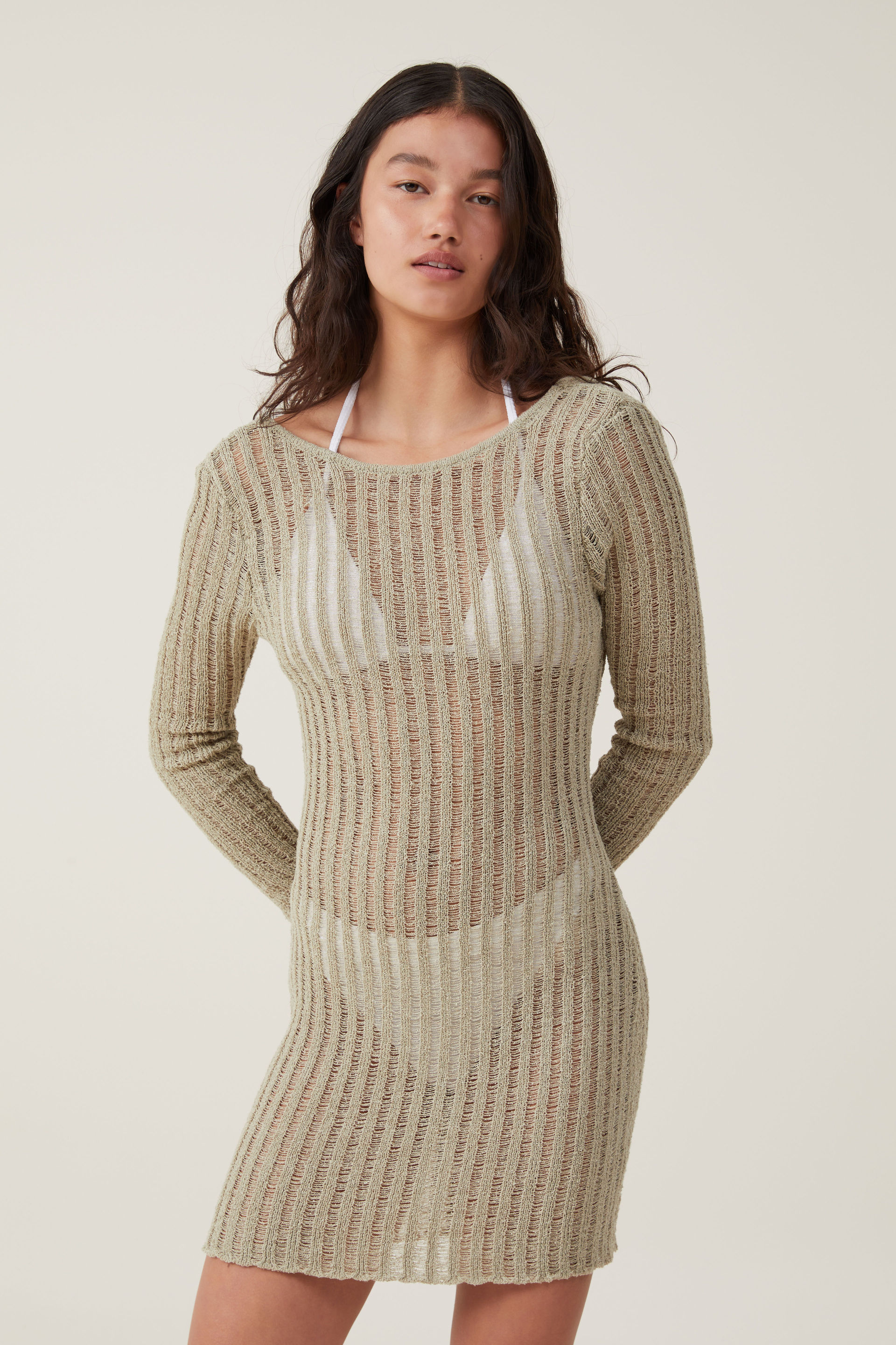 Cotton On Women - Ladder Knit Mini Dress - Desert sage