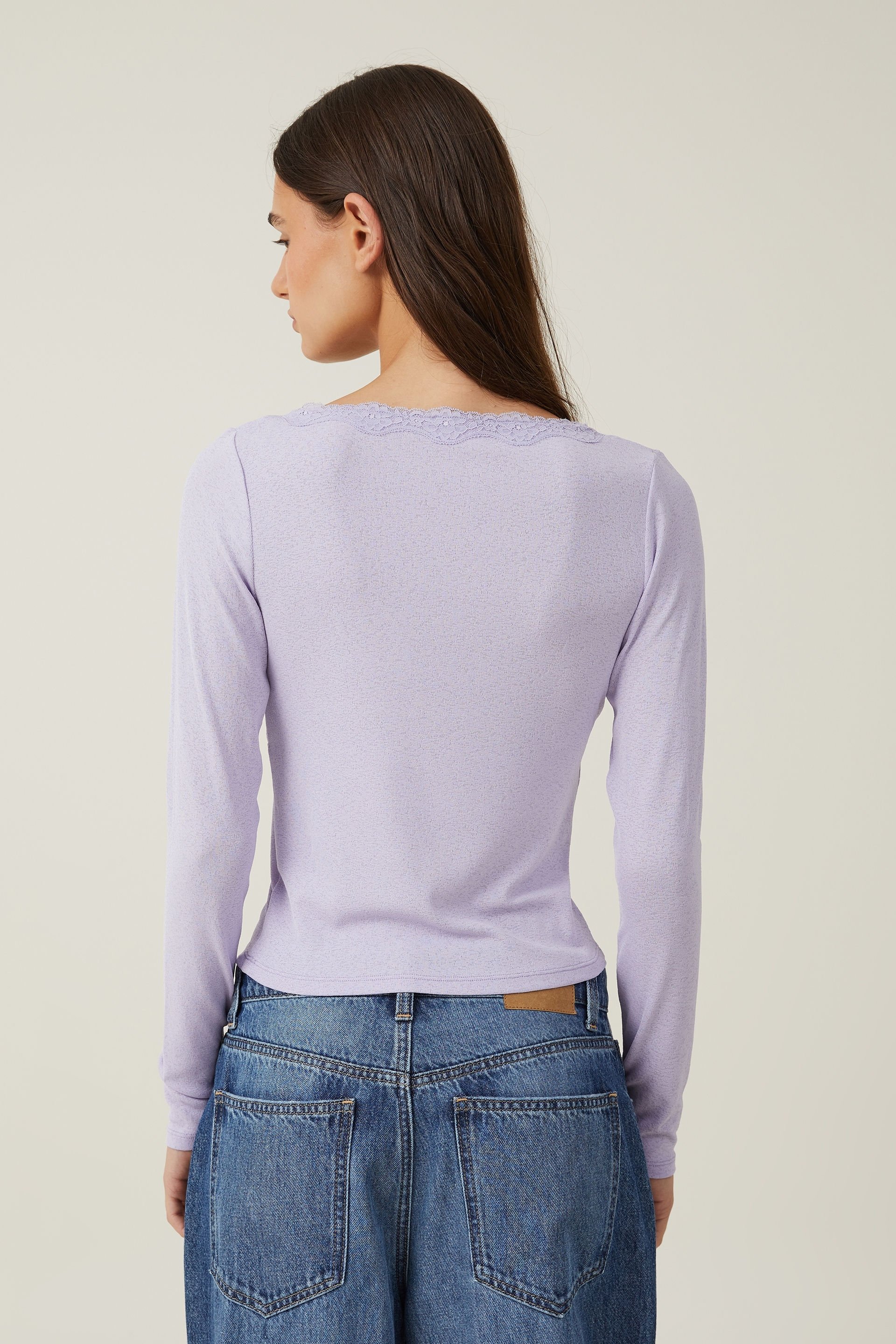 Zena Lace Trim Long Sleeve Top