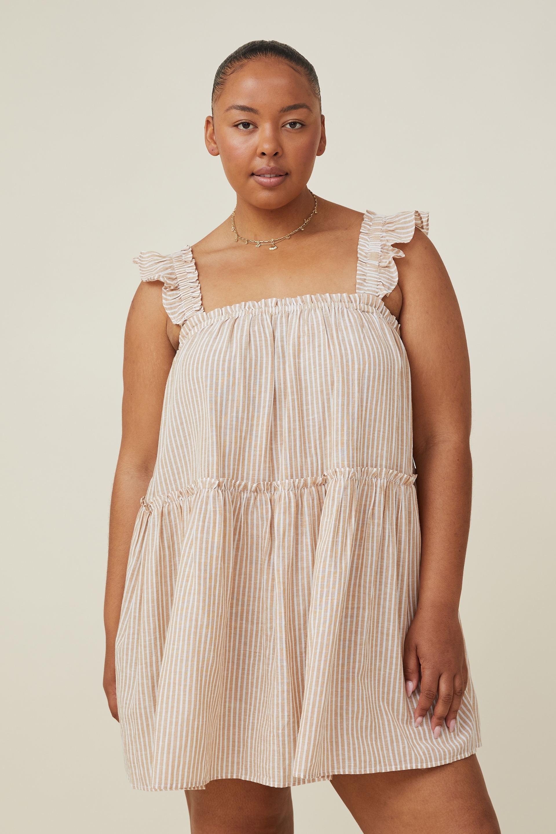 Cotton On Women - Curve Farrah Striped Mini Dress - Farrah stripe brown