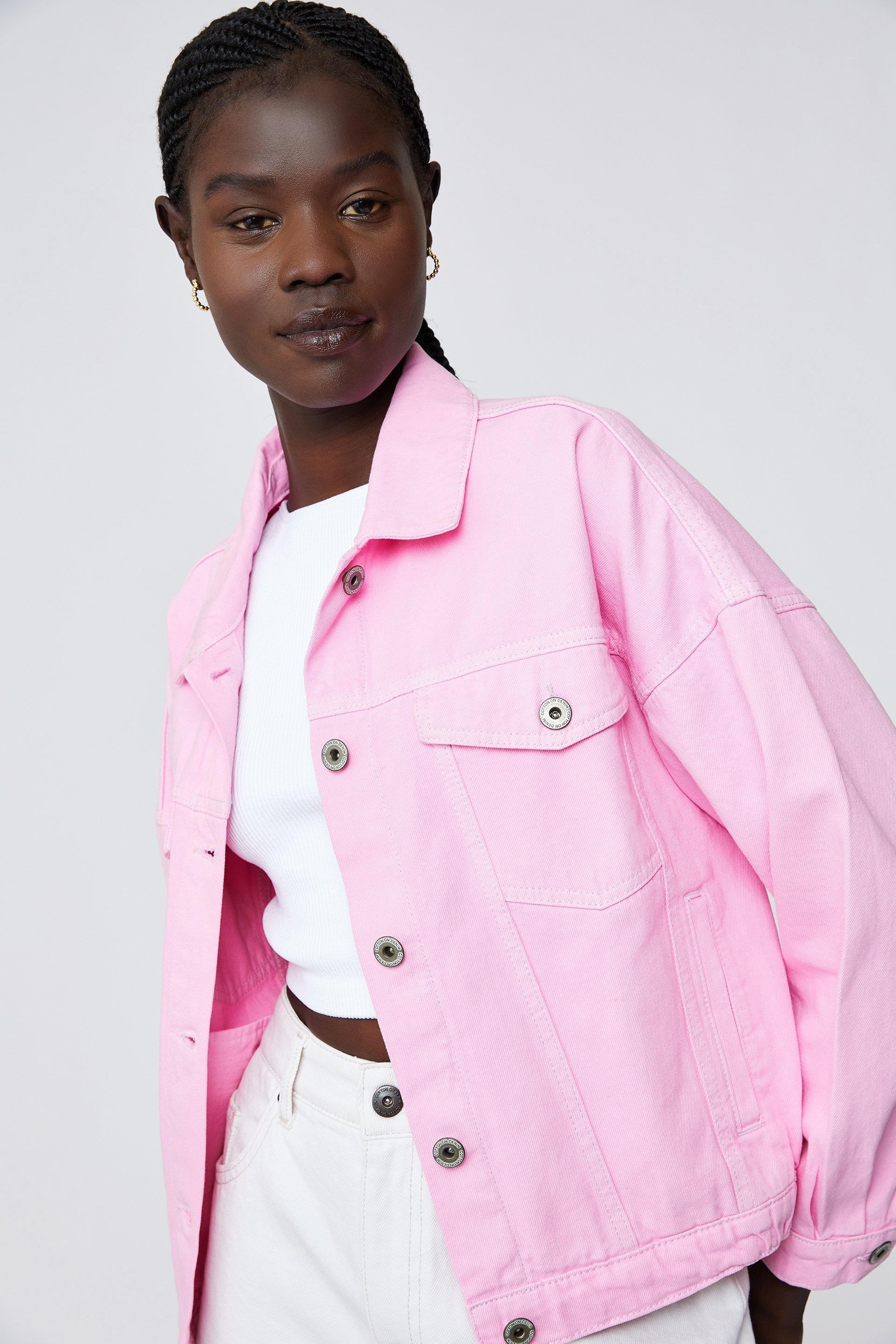 bubblegum pink denim jacket