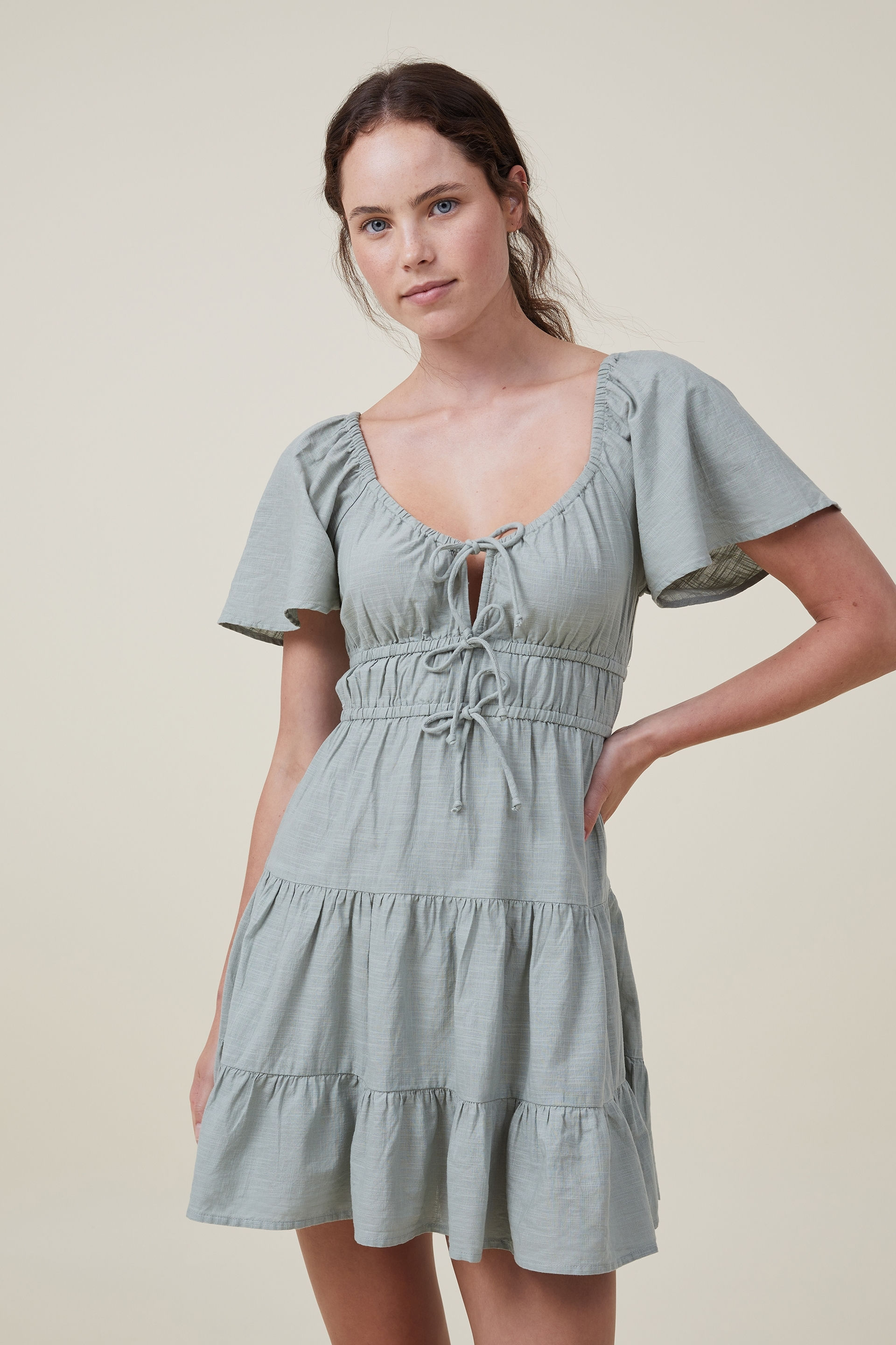 Cotton On Women - Peyton Babydoll Mini Dress - Tinted sage