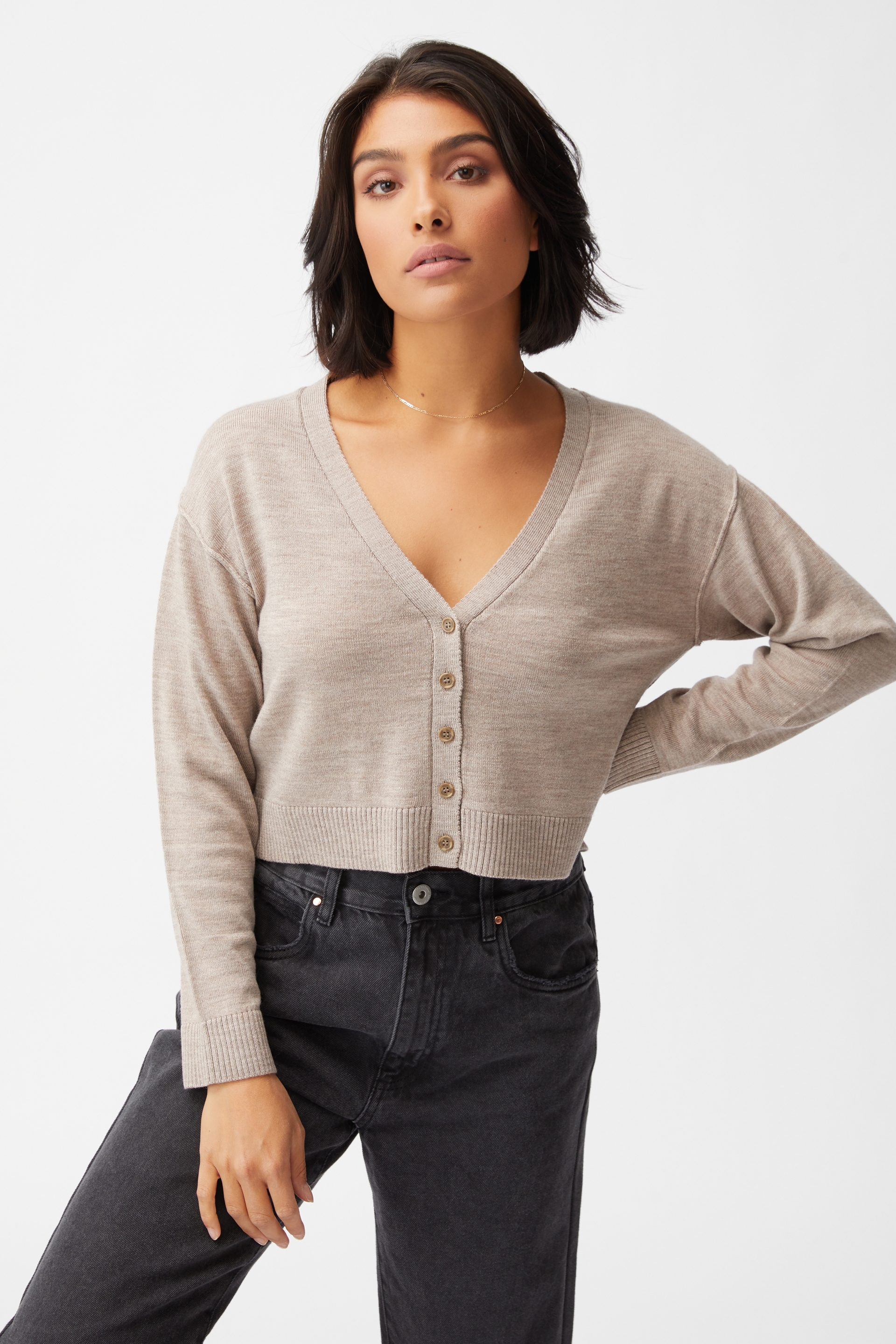 Cotton On Women - Wool Cropped Cardigan - Taupe marle