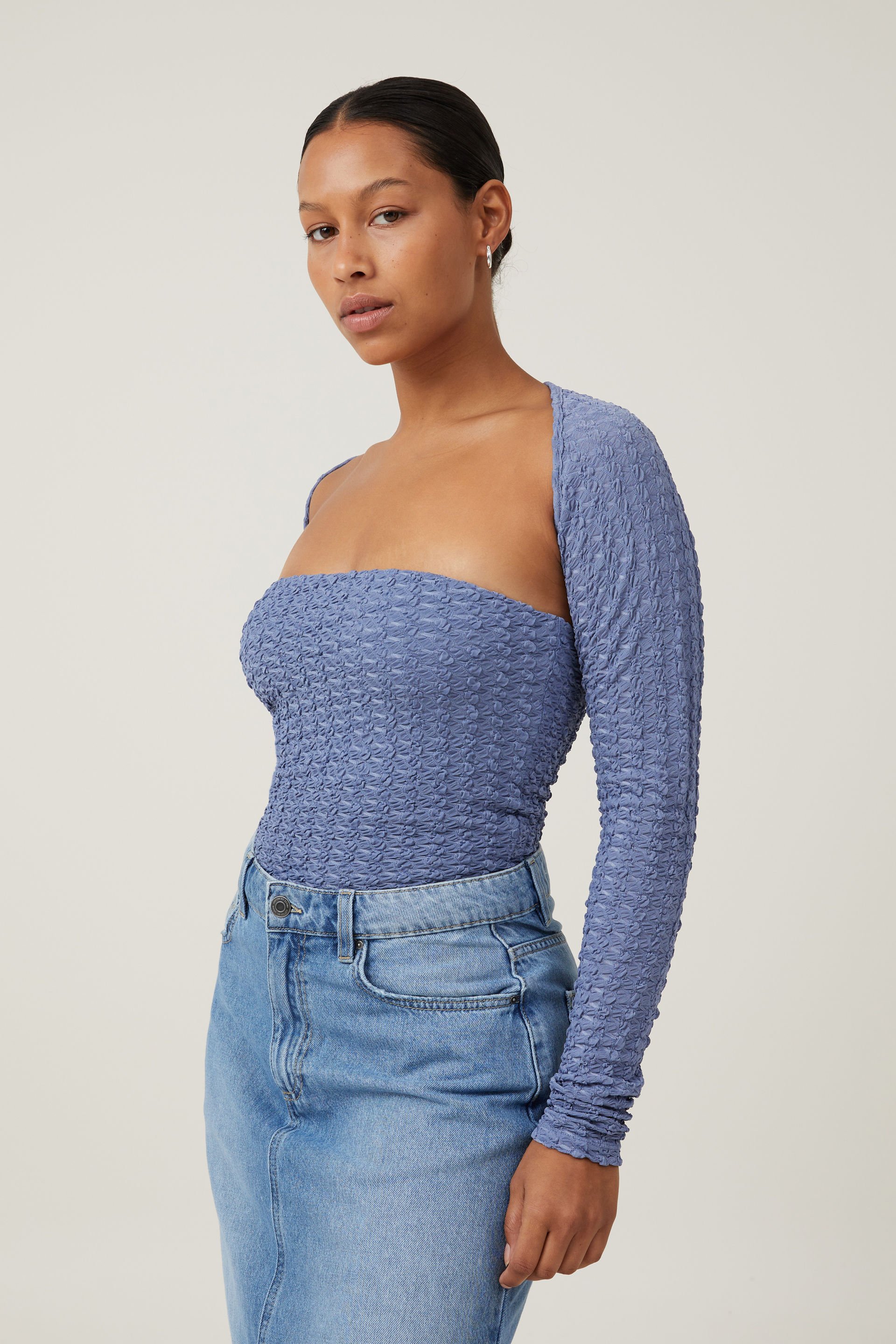 Cotton On Women - Nova Textured Long Sleeve Shrug - Elemental blue