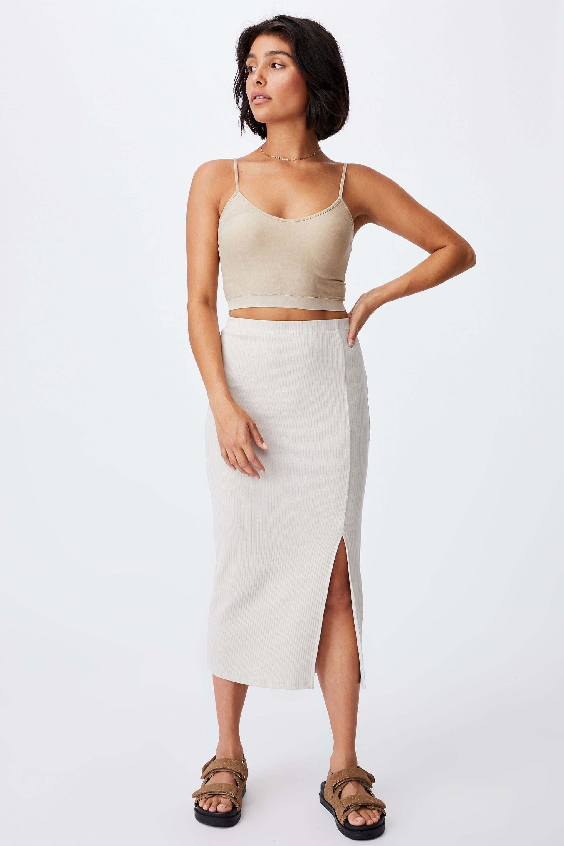 Cotton On Women - Essential Split Midi Skirt - Taupe