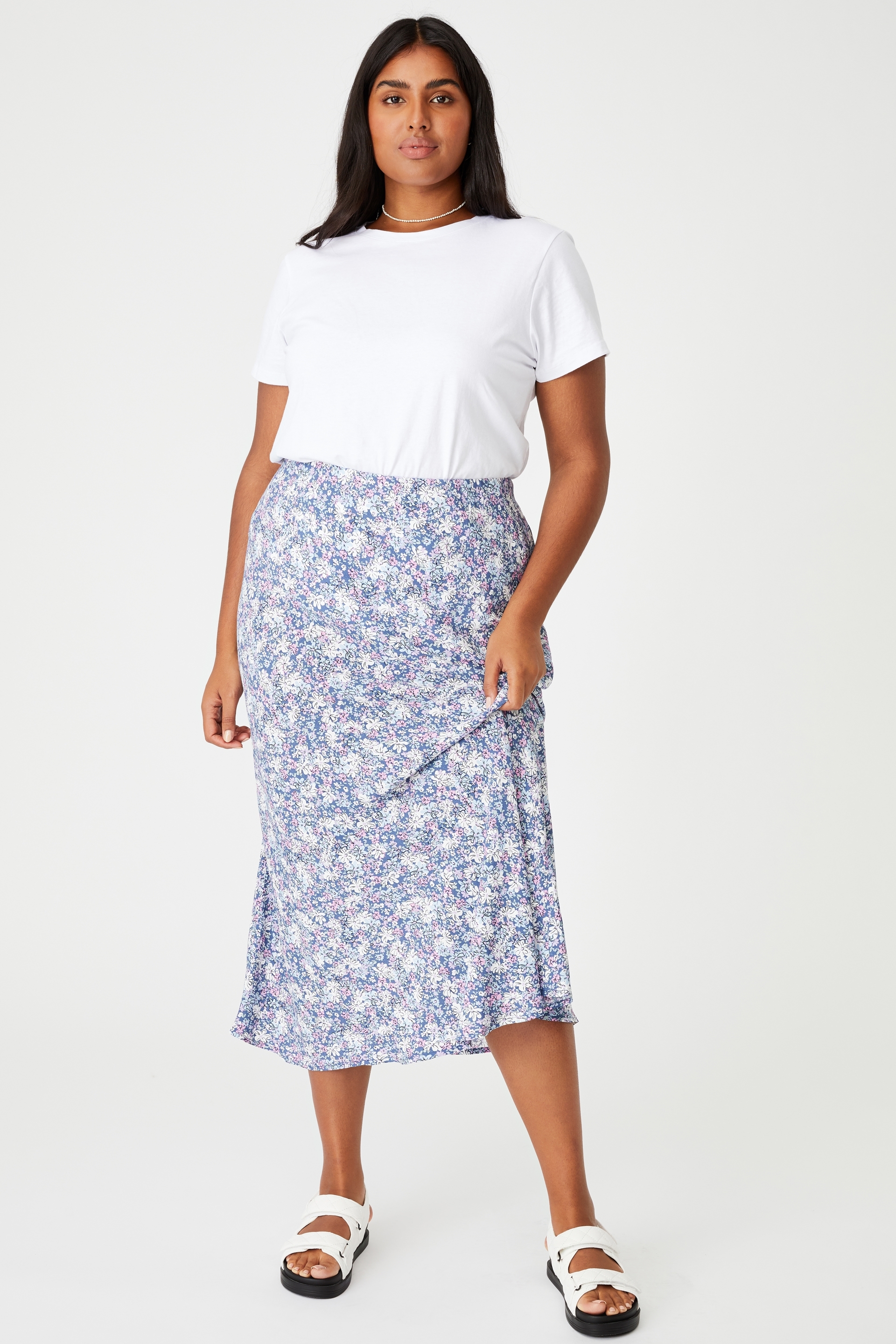 Cotton On Women - Curve All Day Slip Skirt - Diane floral coastal blue