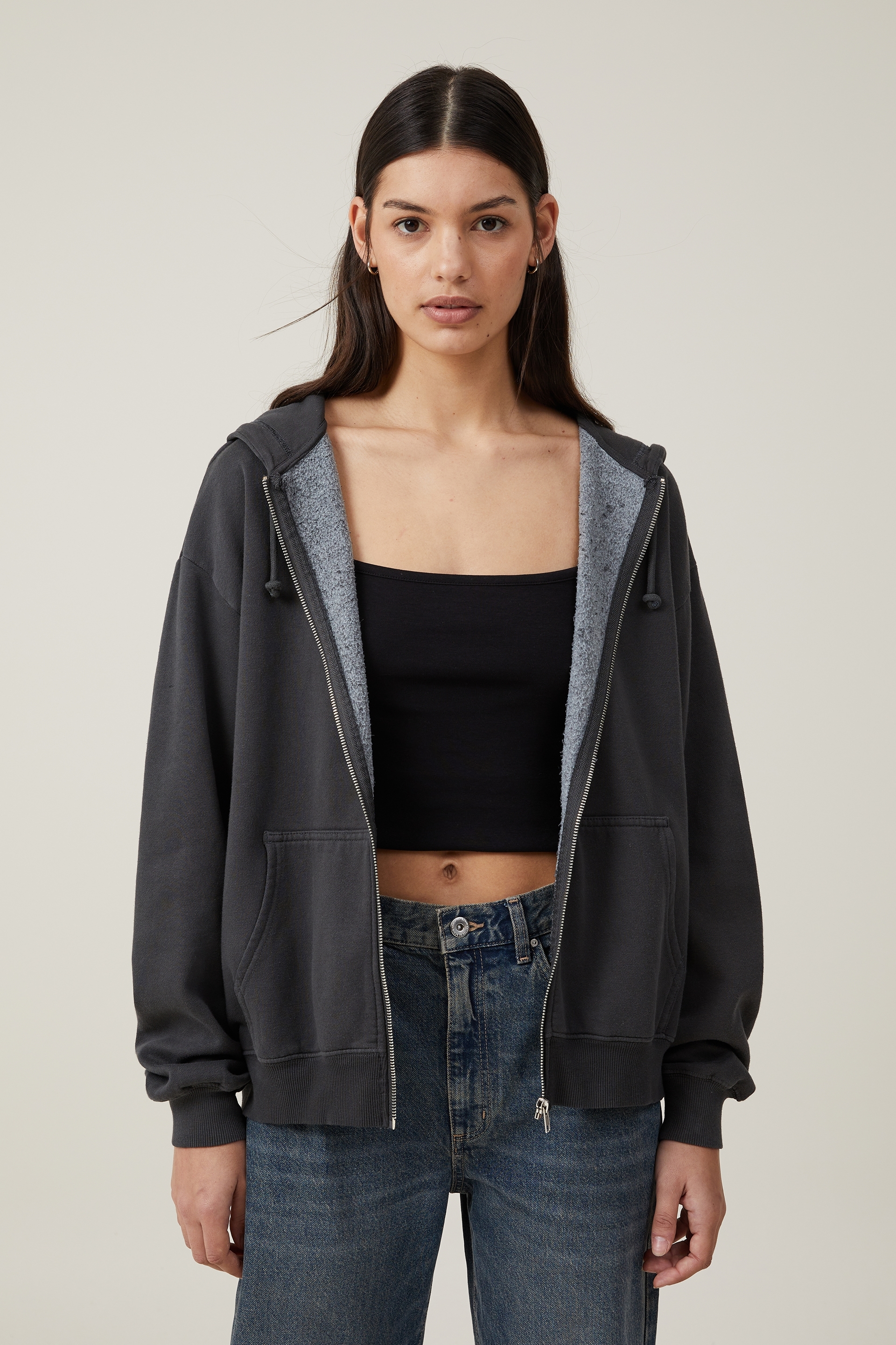 Cotton On Women - Classic Washed Zip-Through Hoodie - Washed black