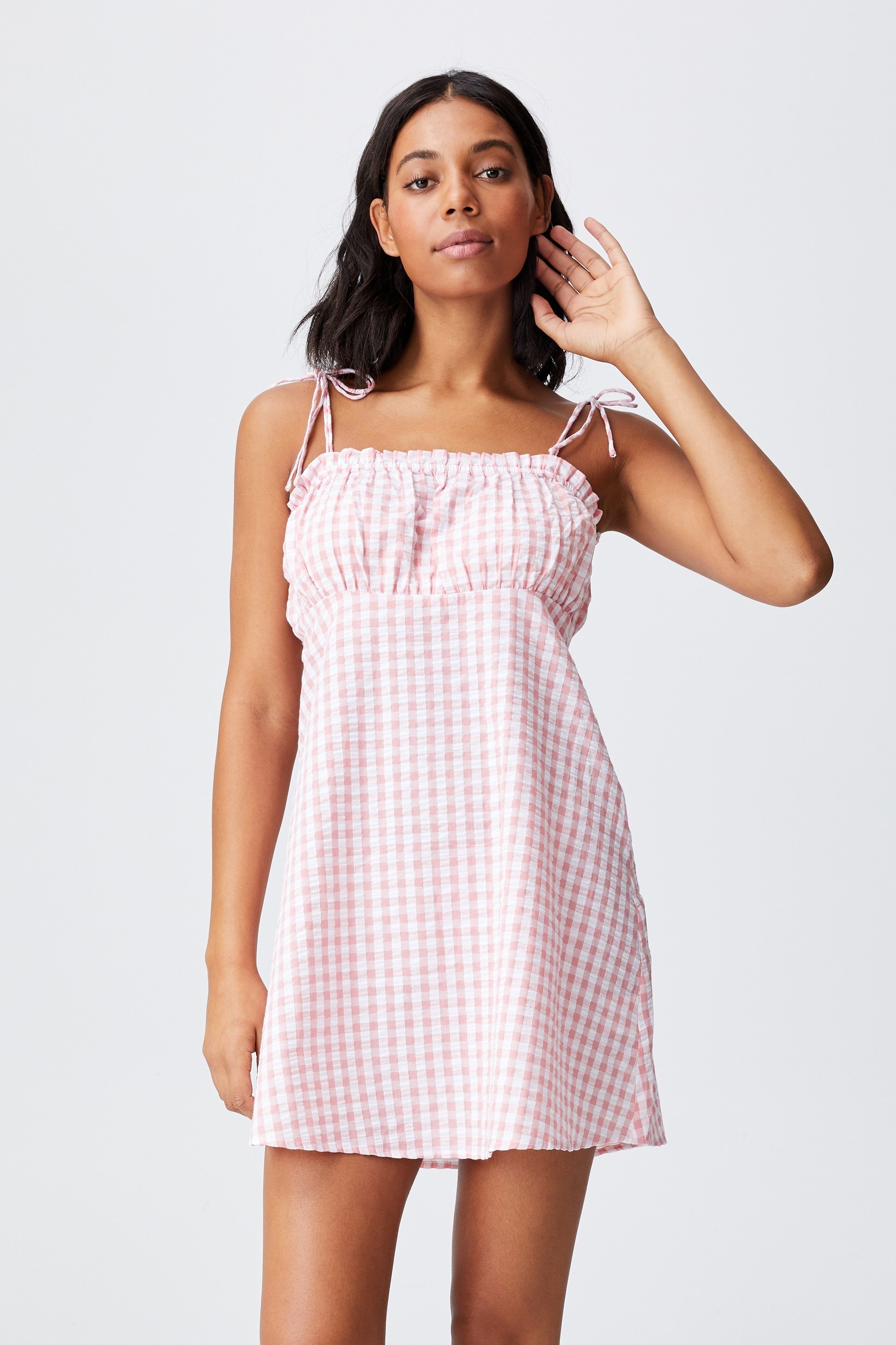 gingham strappy dress