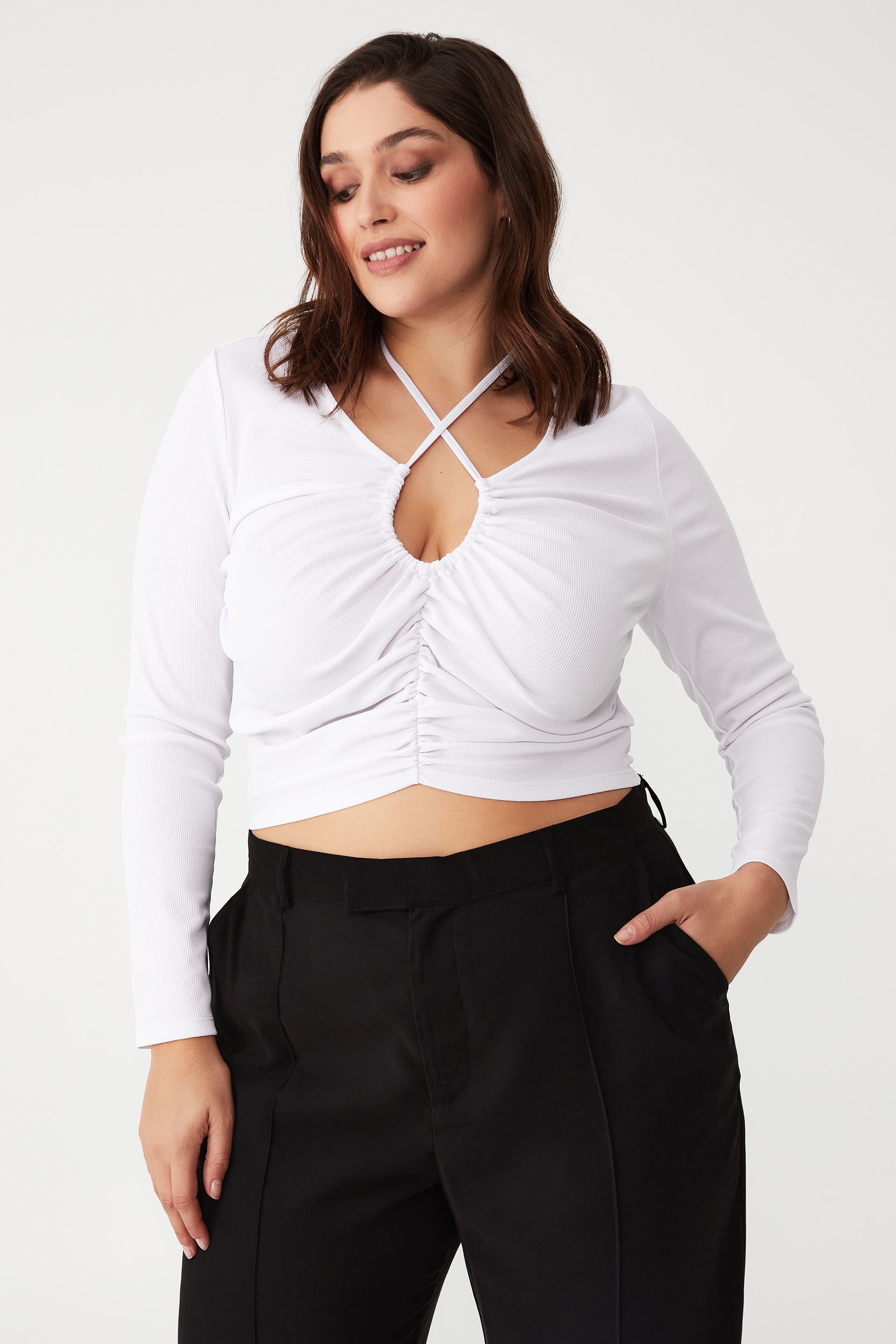 Cotton On Women - Curve Open Front Long Sleeve Top - White