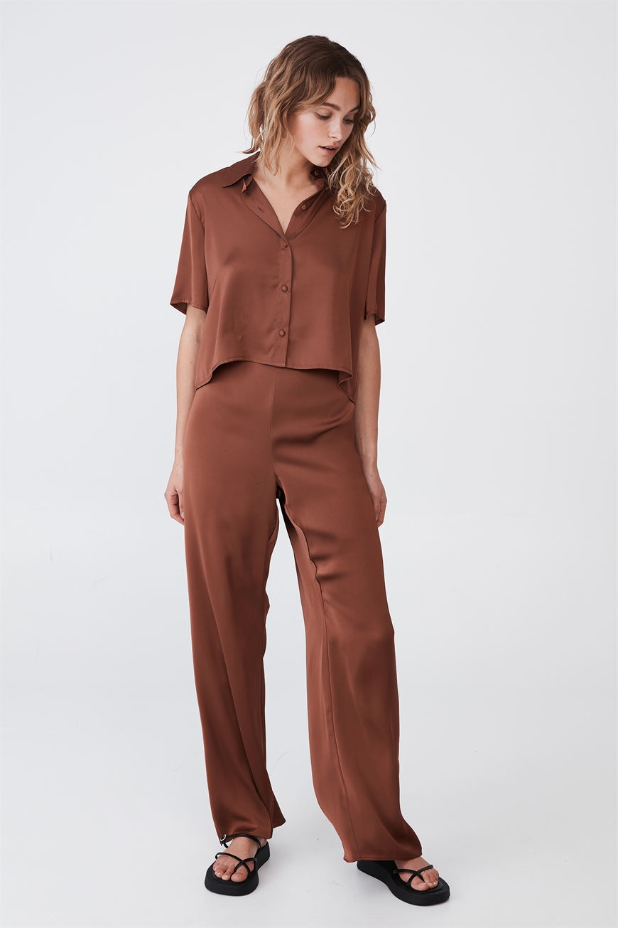 Cotton On Women - Santorini Satin Pant - Vintage brown