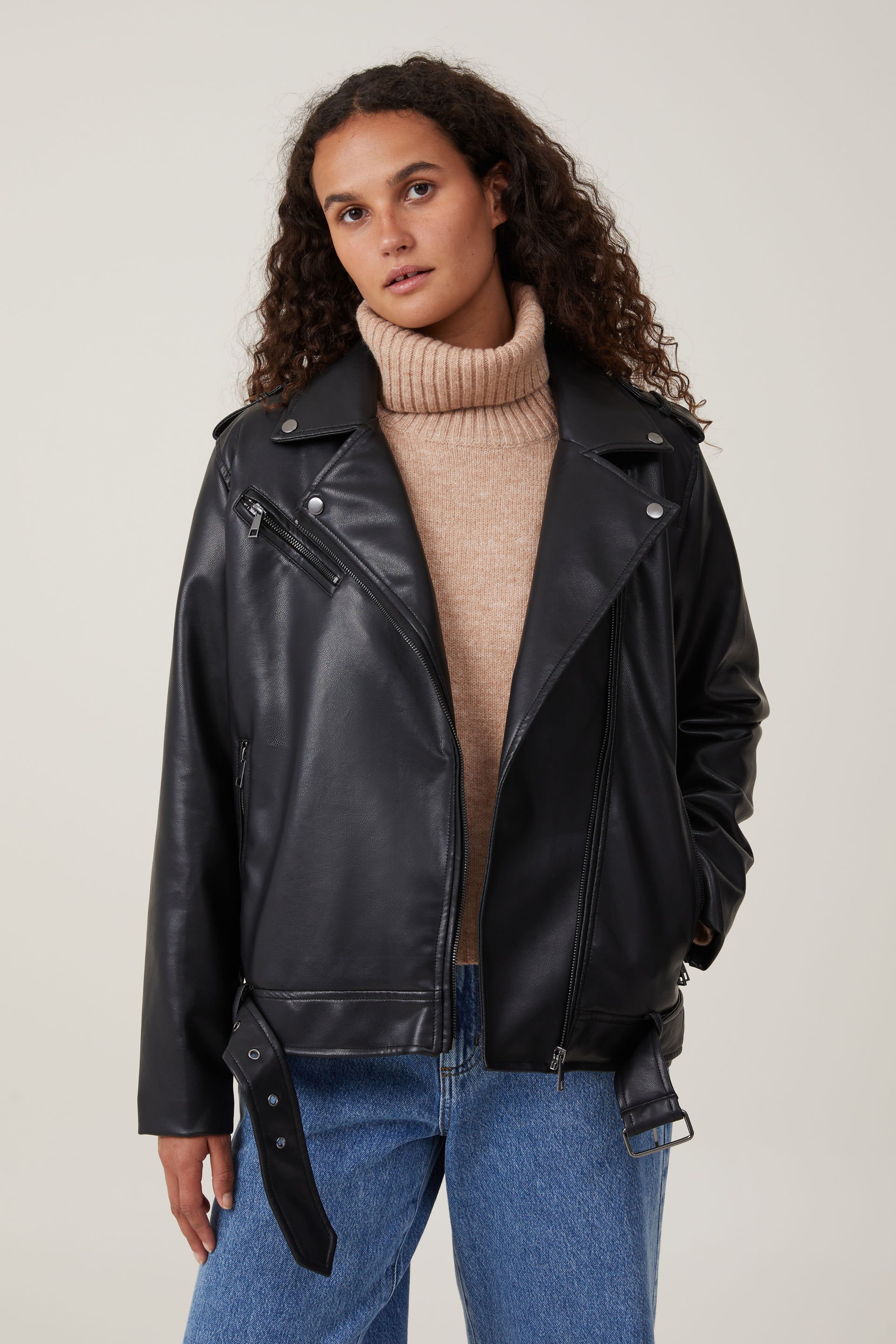 Cotton On Women - Faux Leather Biker Jacket - Black