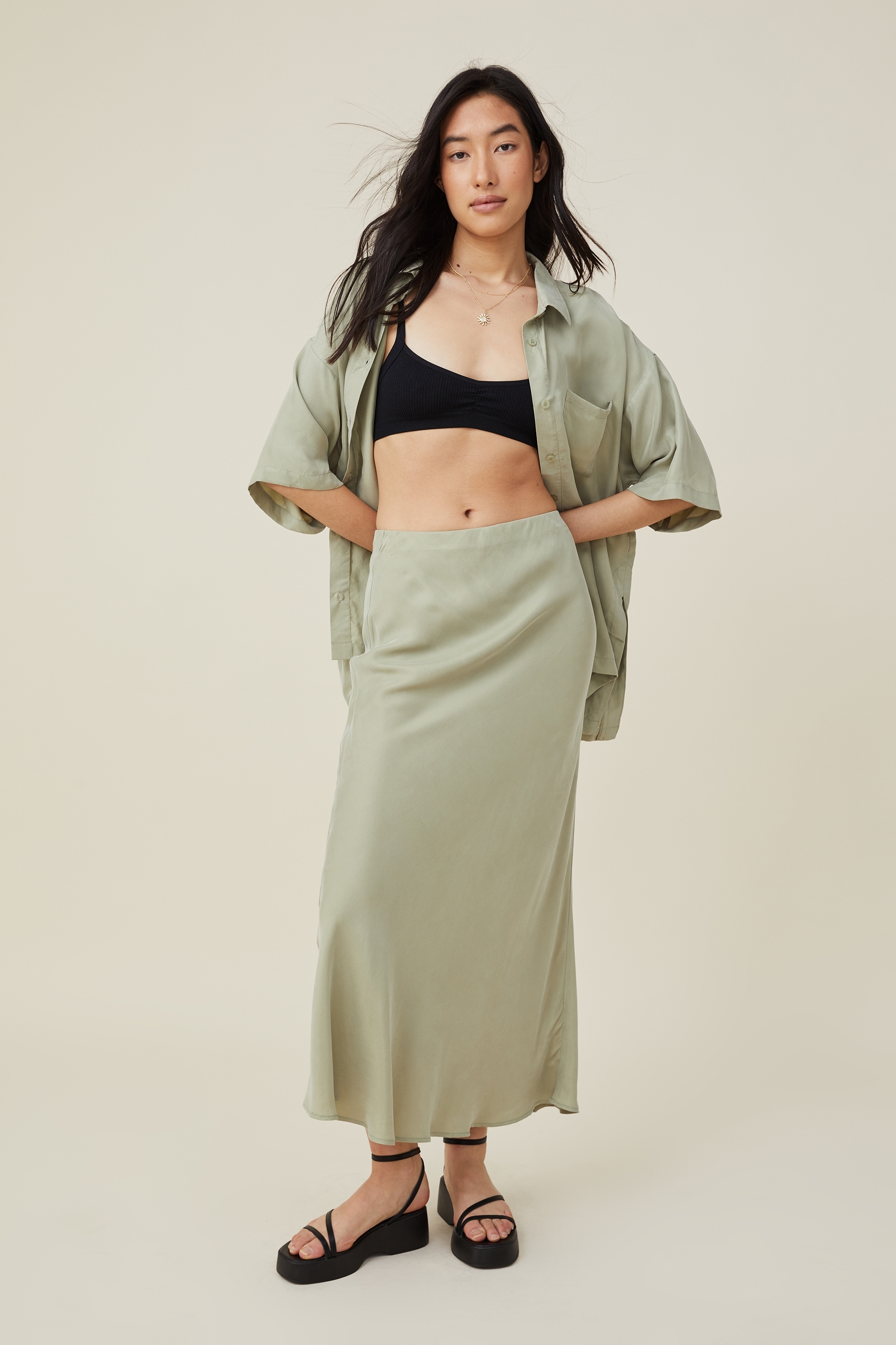 Cotton On Women - Cupro Maxi Slip Skirt - Seafoam green