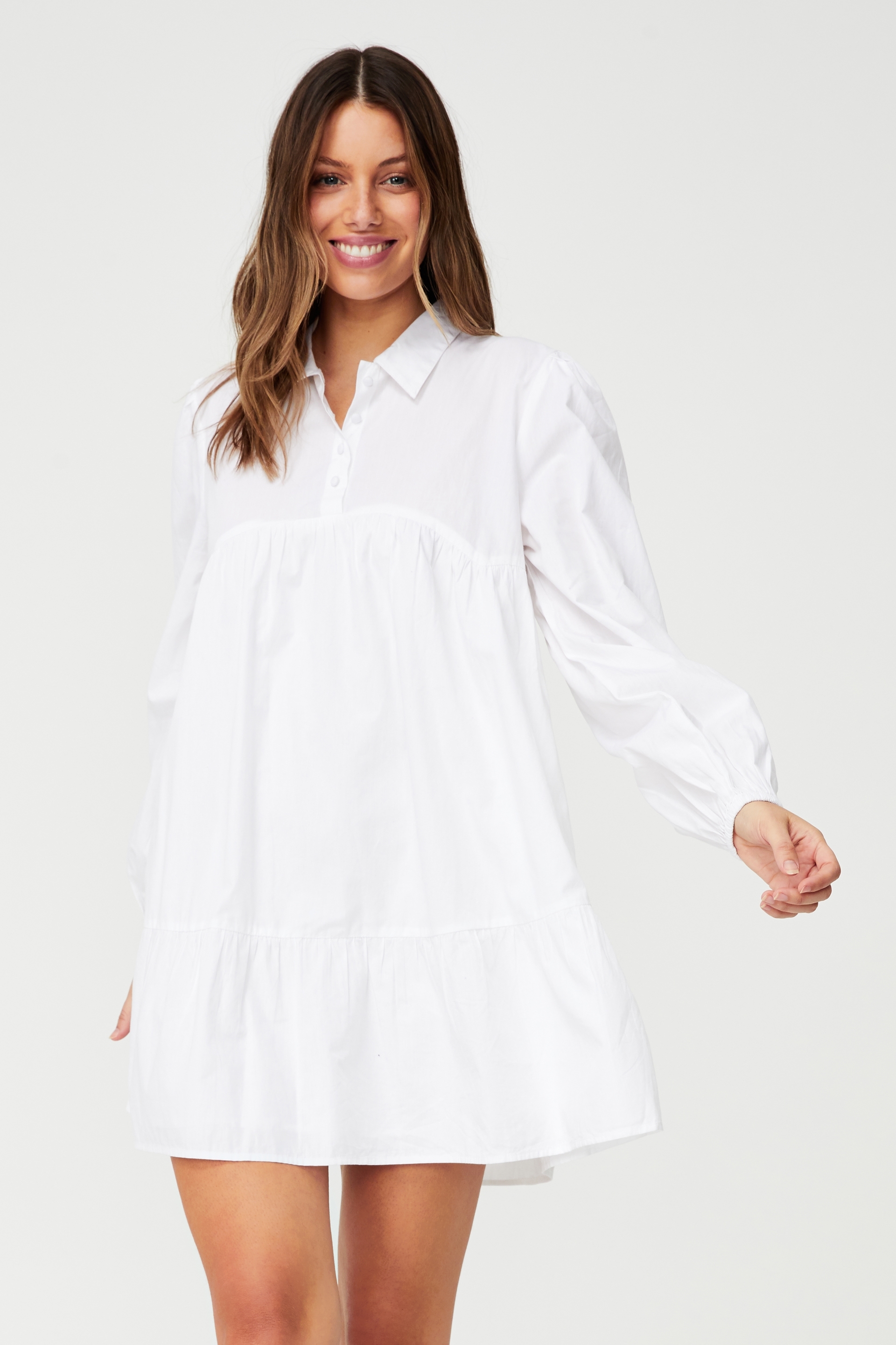 Cotton On Women - Woven Ls Babydoll Mini Shirt Dress - White