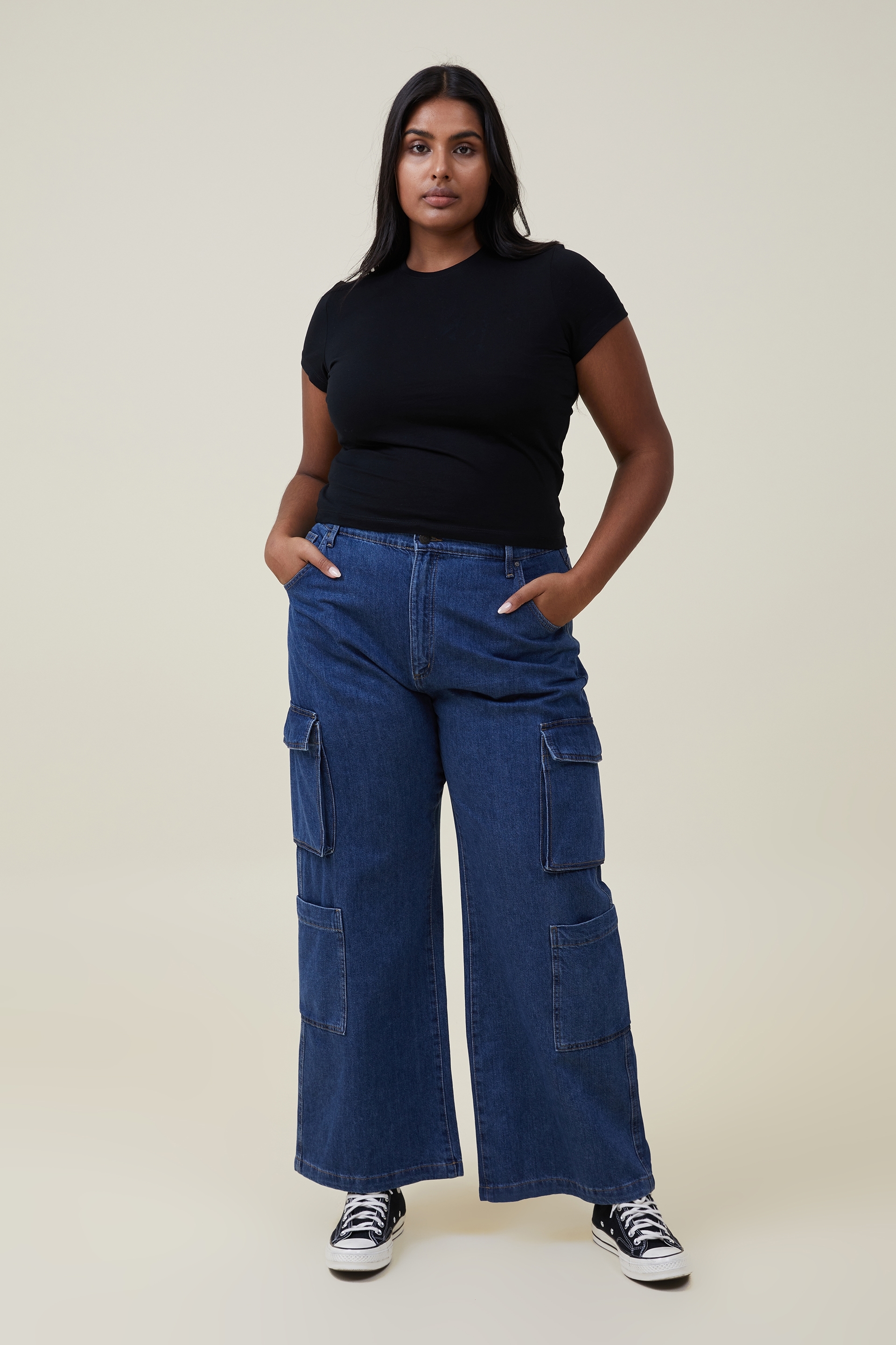 Calça Jeans Cotton On Cargo Bolsos Azul-Marinho - Compre Agora