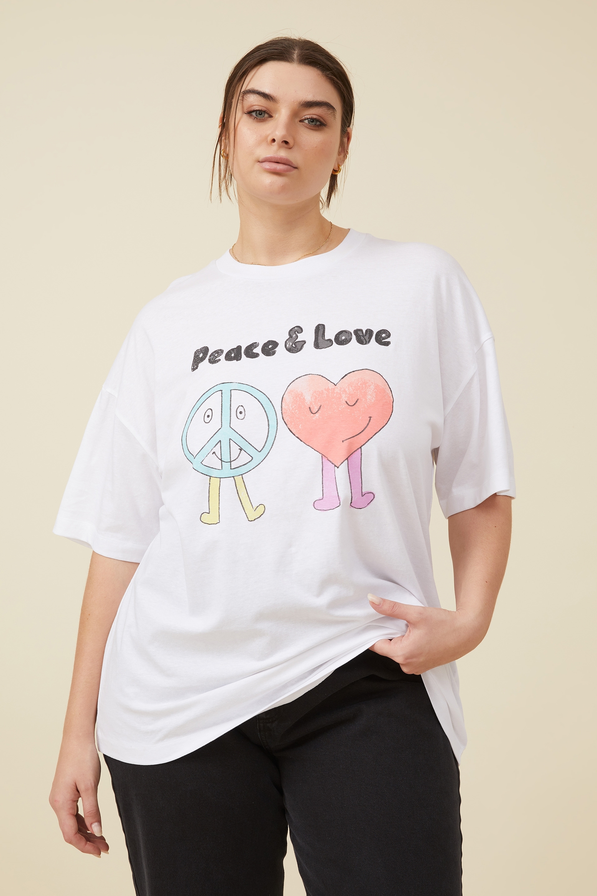 Cotton On Women - Curve Dad Graphic Tee - Peace & love/white
